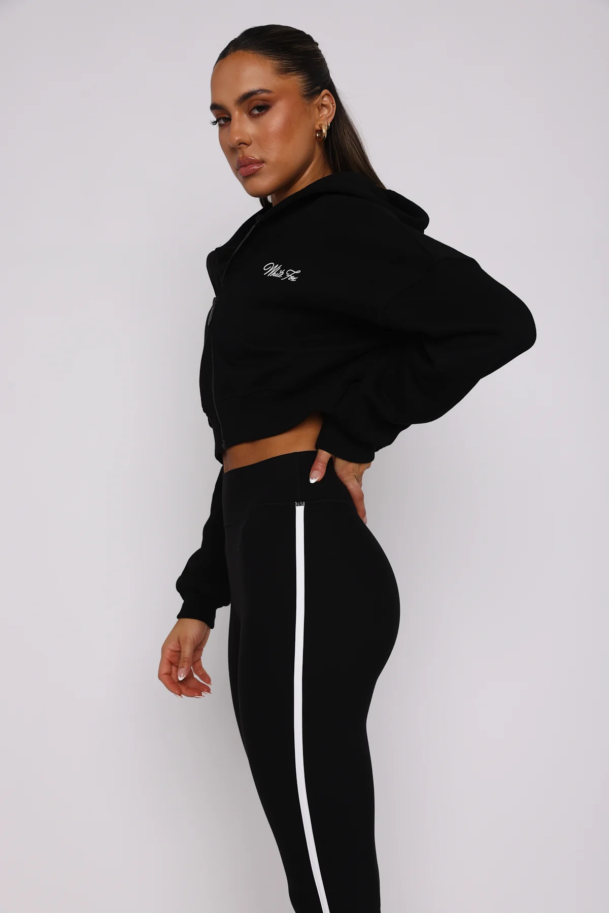 Stepping Out Cropped Hoodie Black - White Fox Boutique