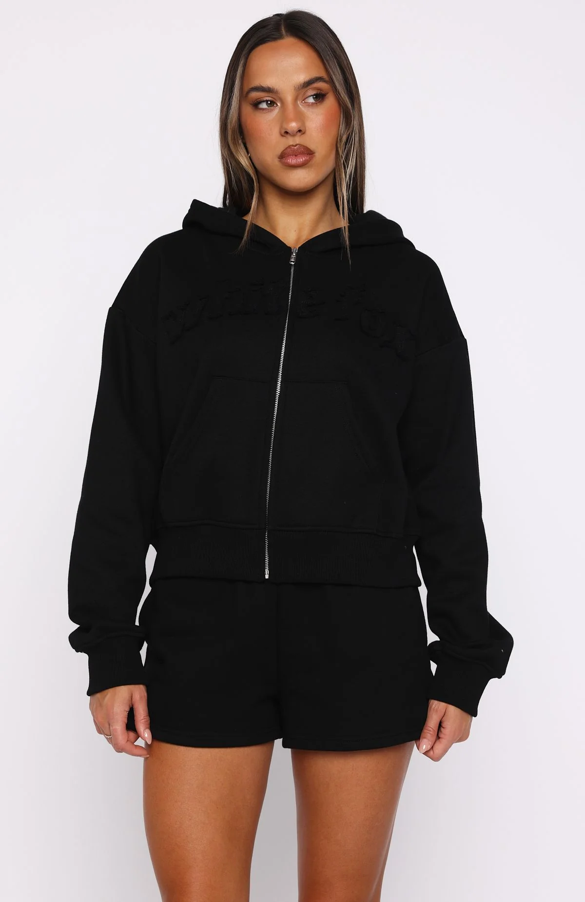From The Archives Lexi Boxy Zip Front Hoodie Black - White Fox Boutique