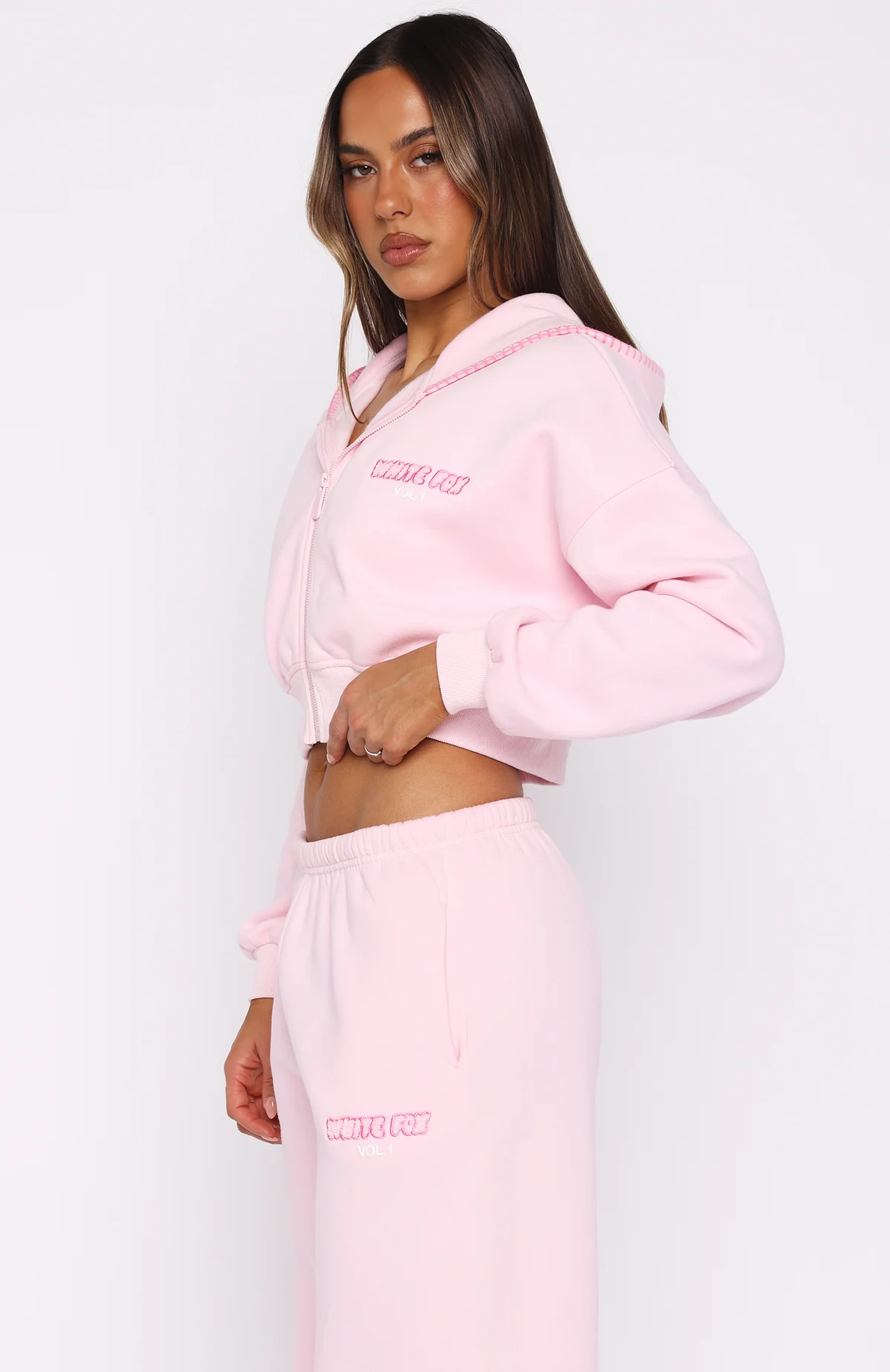Vol. 1 Cropped Zip Front Hoodie Posy - White Fox Boutique