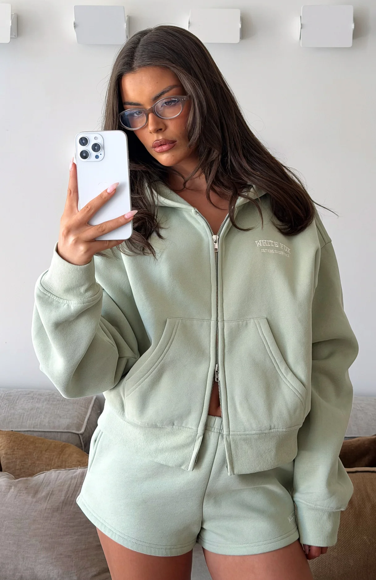 Can't Miss It Boxy Zip Front Hoodie Sage - White Fox Boutique
