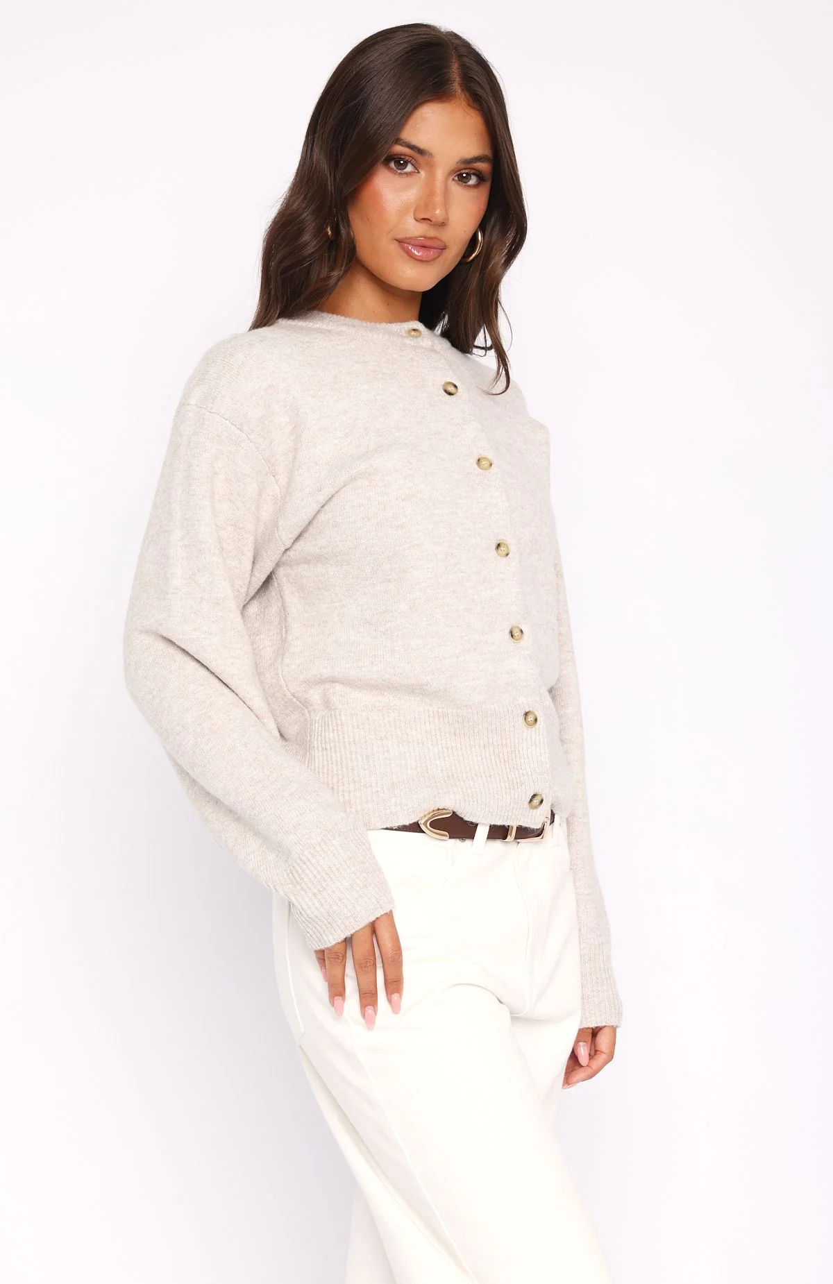 Helping Hand Knit Cardigan Oat - White Fox Boutique