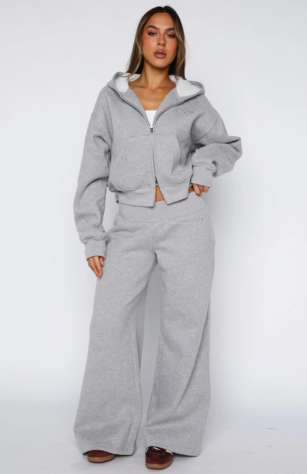 Come A Long Way Boxy Zip Front Hoodie Grey Marle - White Fox Boutique