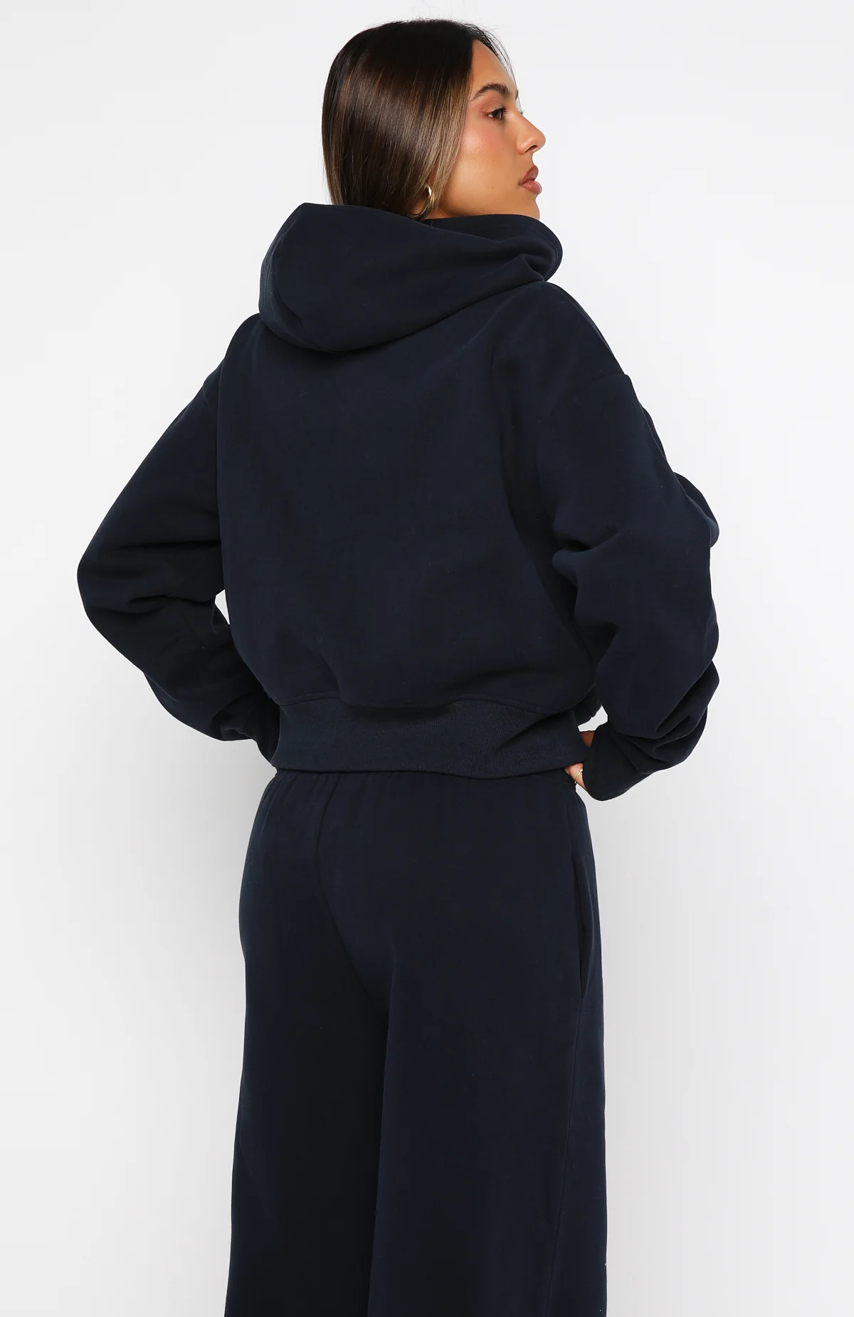 Daydreamers Madeline Boxy Zip Front Hoodie Navy - White Fox Boutique