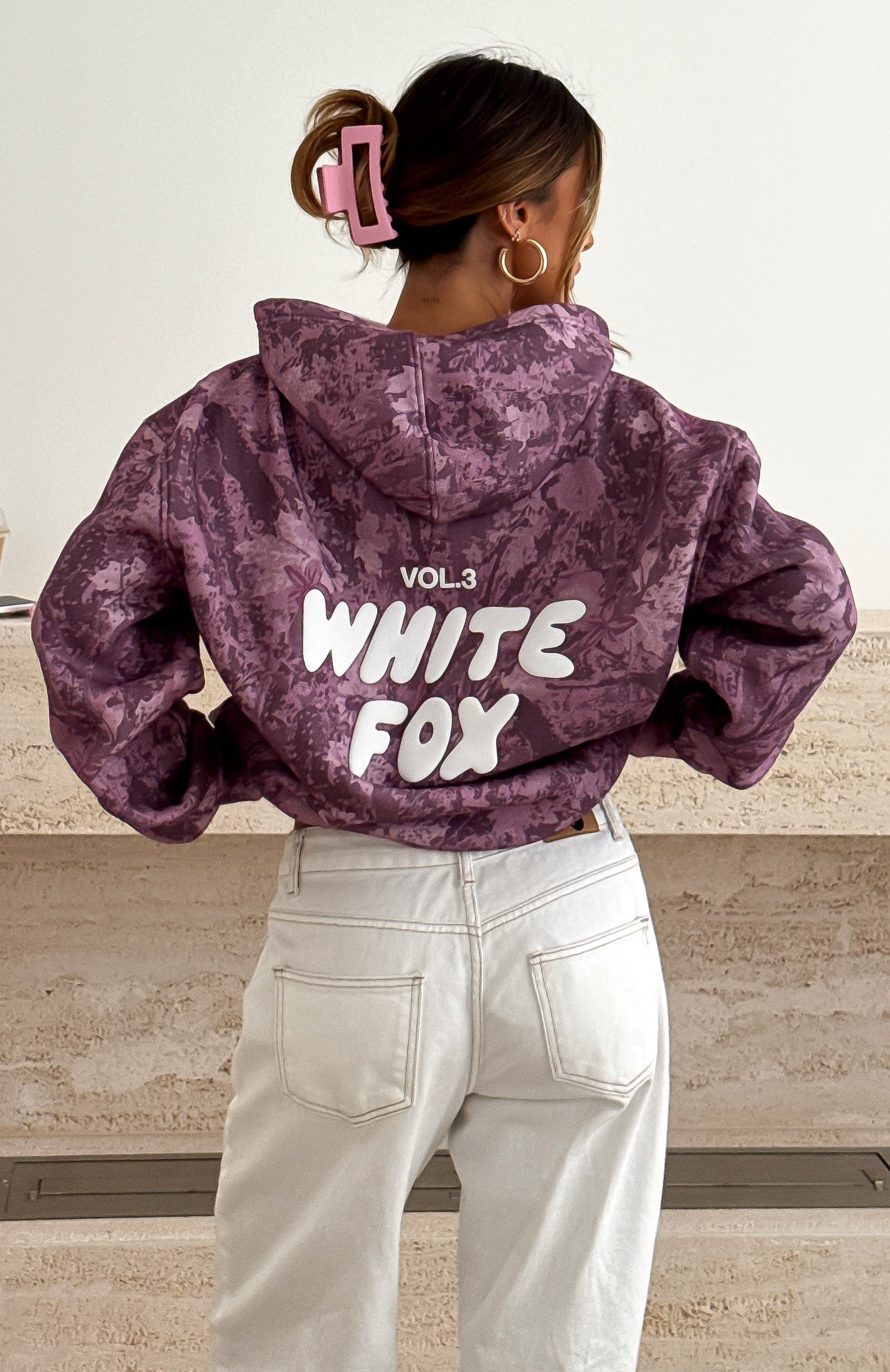 Offstage Printed Oversized Hoodie Berry Floral - White Fox Boutique