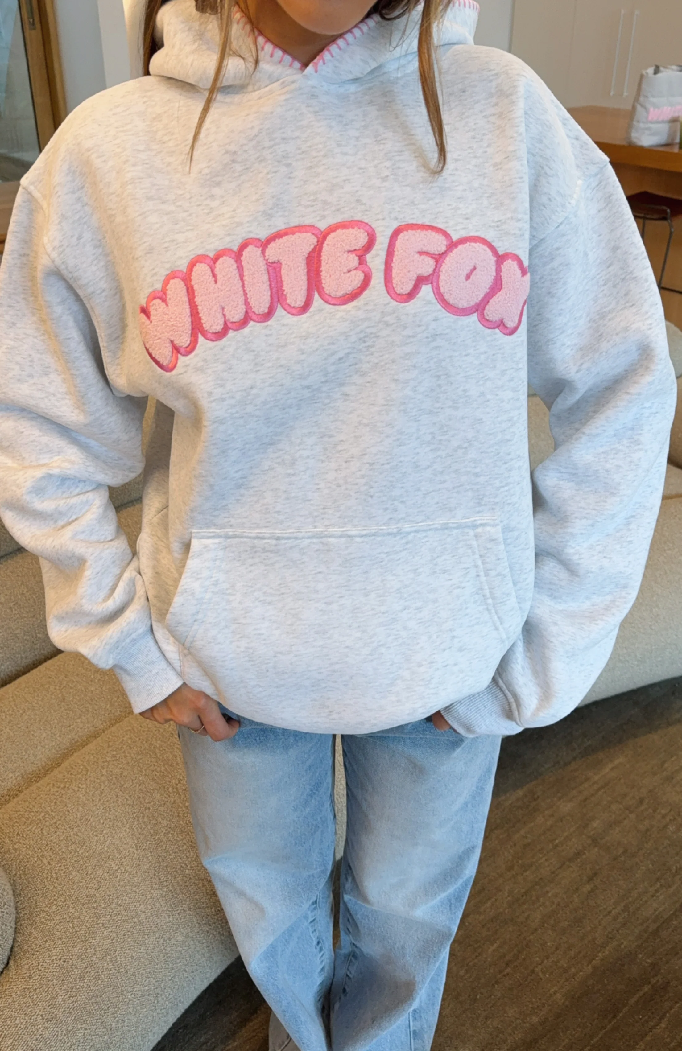 Vol. 1 Front Graphic Oversized Hoodie Grey Marle - White Fox Boutique