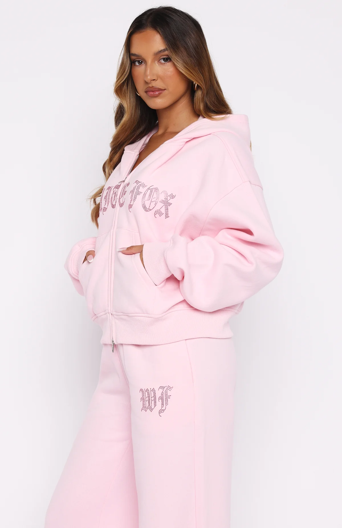 Lucky Ones Boxy Zip Front Hoodie Pink - White Fox Boutique