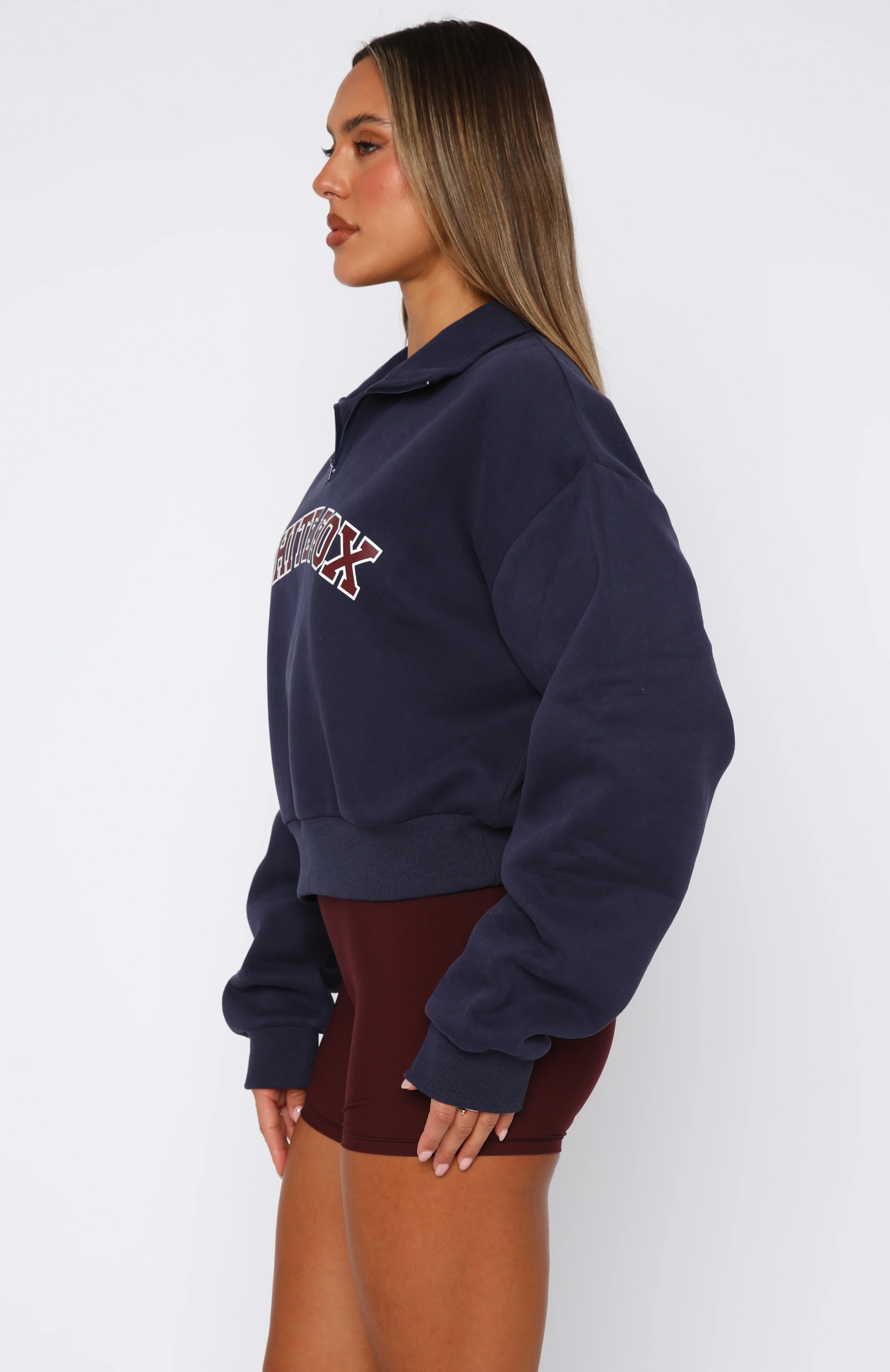 Let The Bells Ring Cropped Quarter Zip Sweater Navy - White Fox Boutique