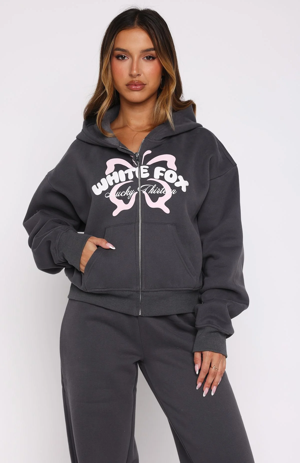 Lucky Thirteen Audrina Boxy Zip Front Hoodie Volcanic - White Fox Boutique