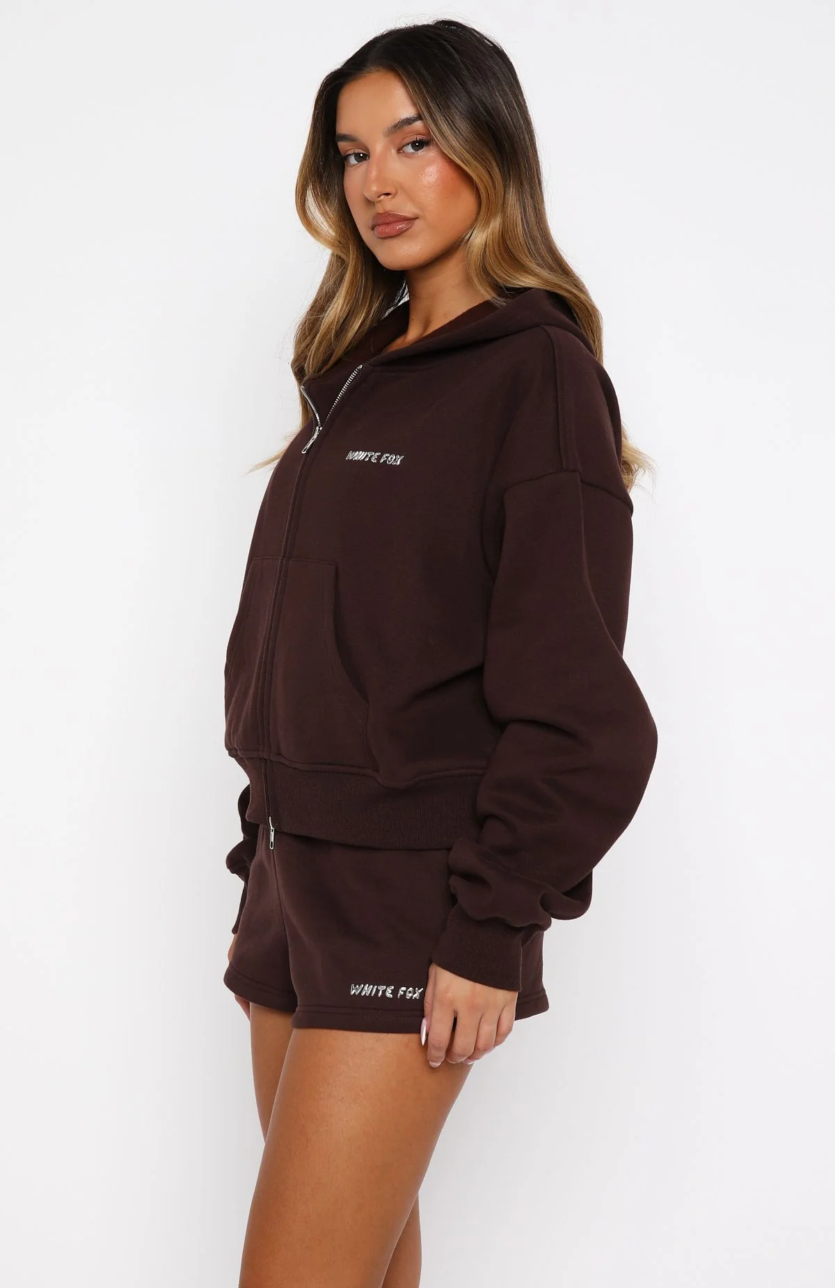 Test Drive Boxy Zip Front Hoodie Chocolate - White Fox Boutique