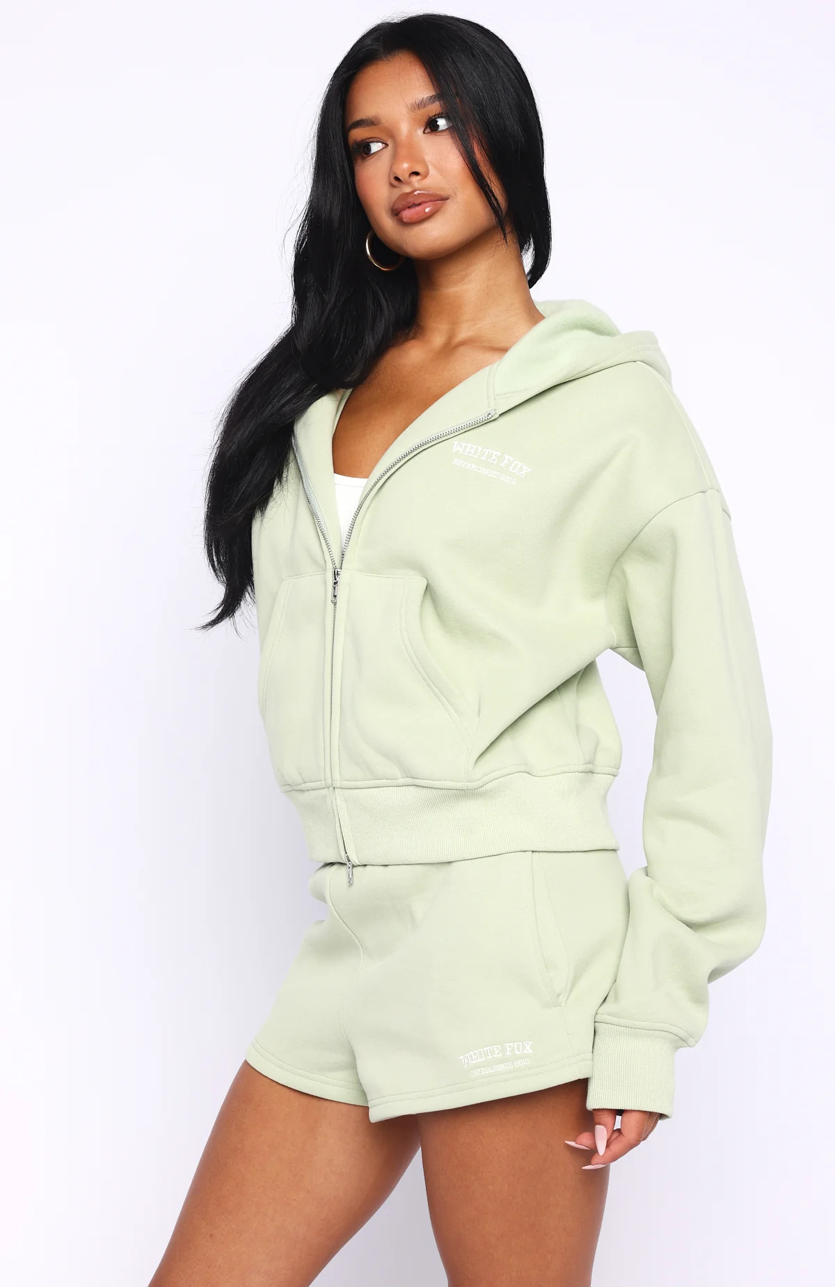 Can't Miss It Boxy Zip Front Hoodie Sage - White Fox Boutique