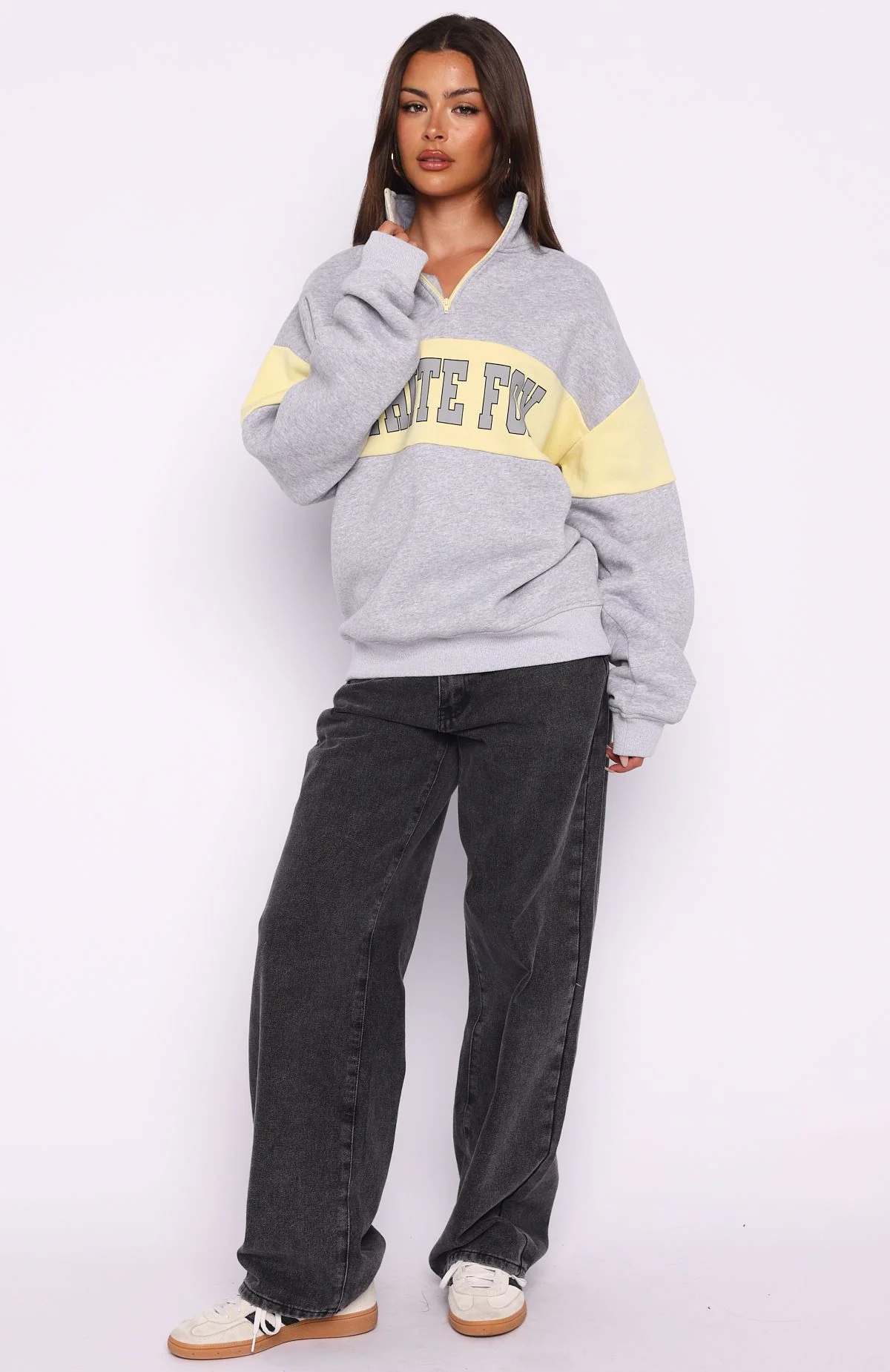 Show Yourself Zip Front Sweater Dark Grey Marle - White Fox Boutique