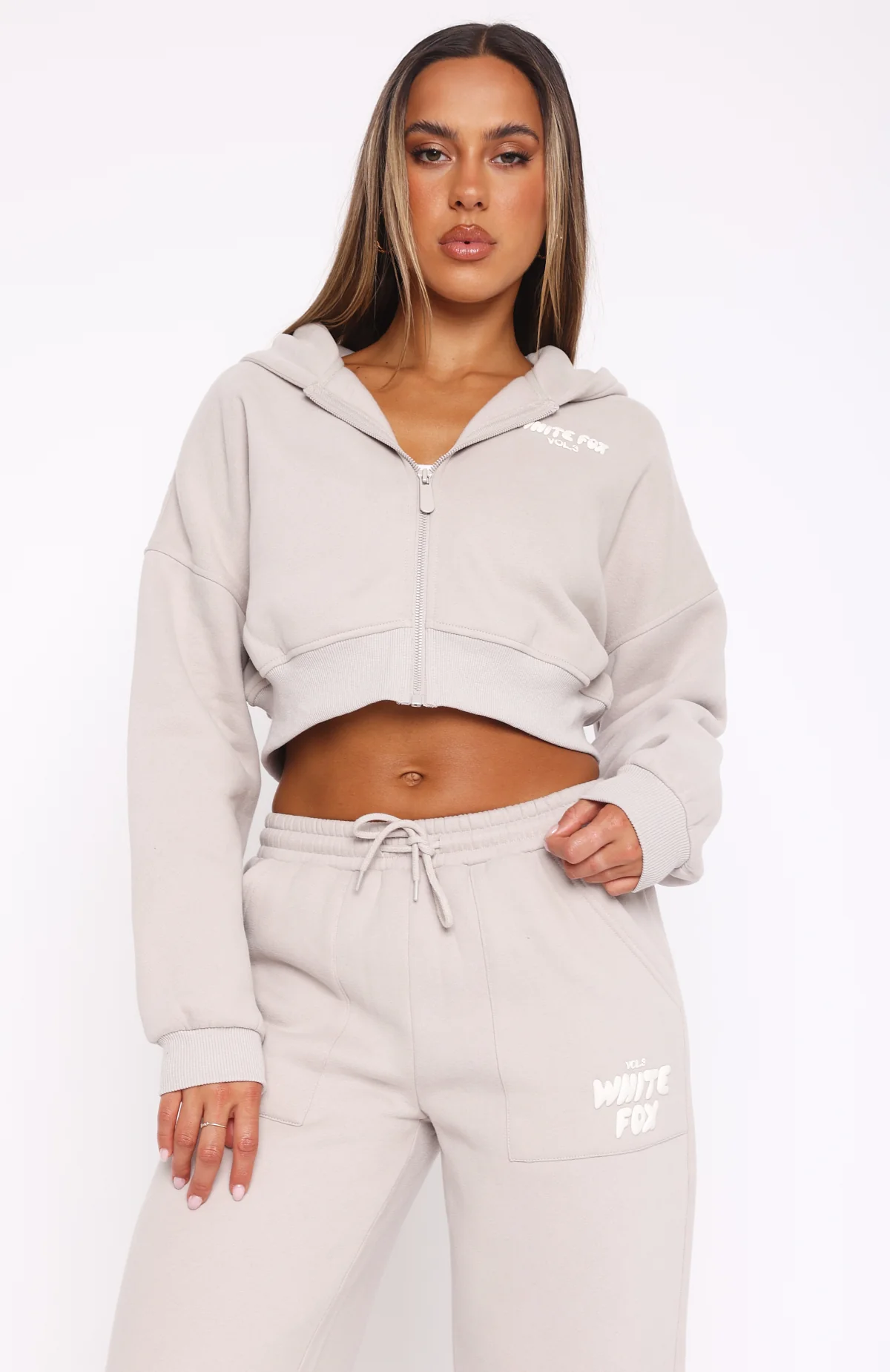 Offstage Cropped Zip Hoodie Moon - White Fox Boutique