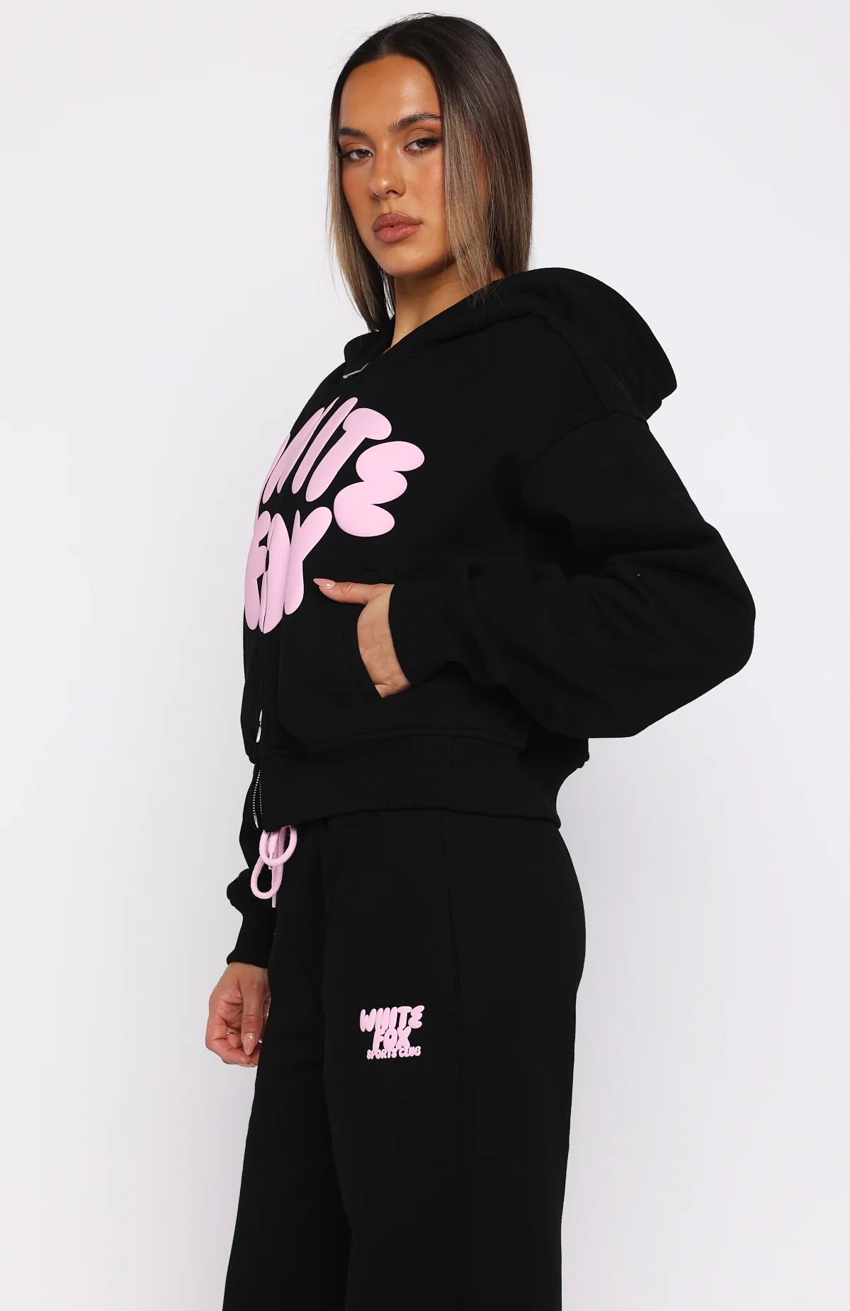 Club 14 Allie Boxy Zip Front Hoodie Black - White Fox Boutique