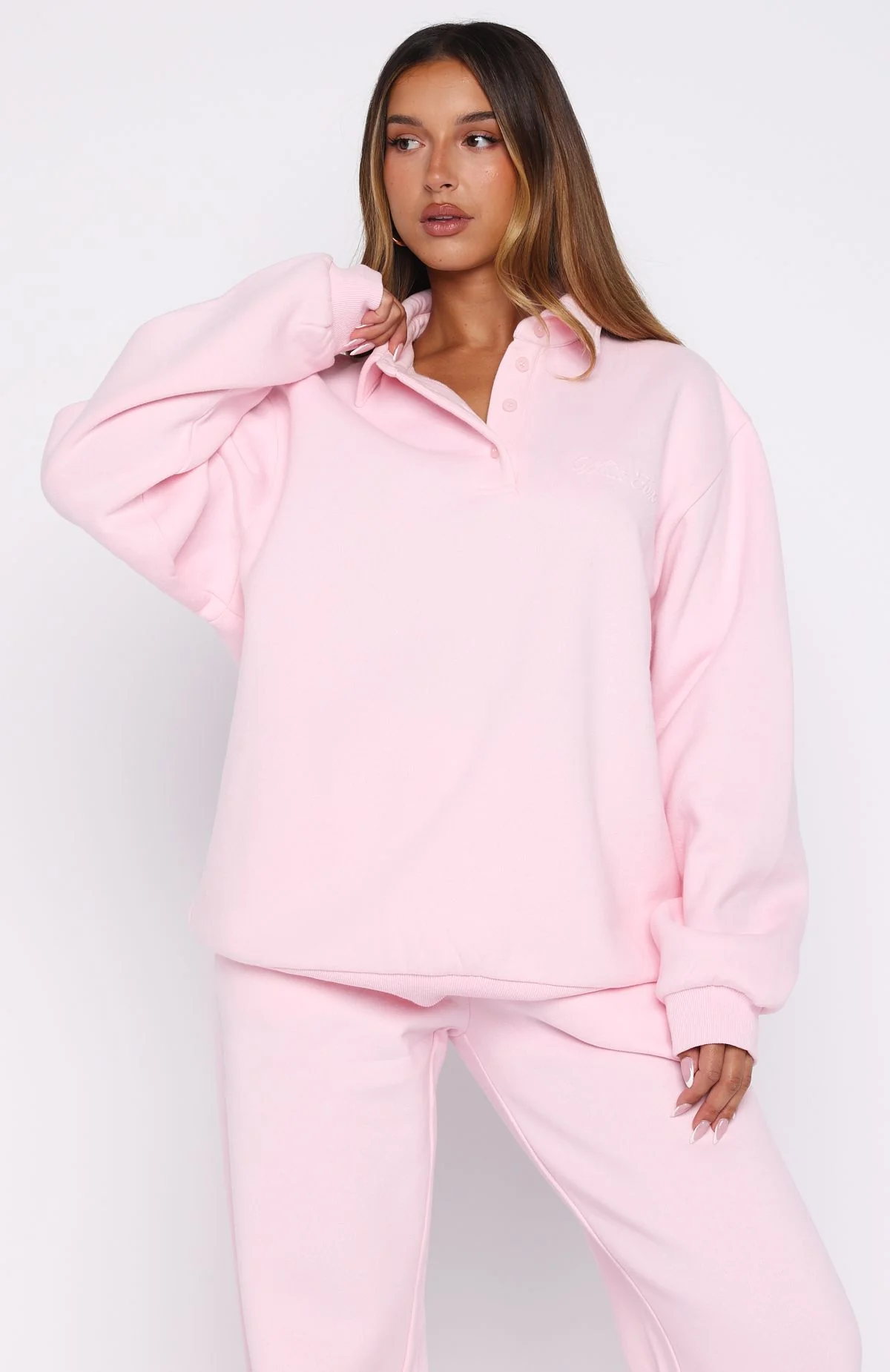 Chill Moves Oversized Henley Sweater Pink - White Fox Boutique