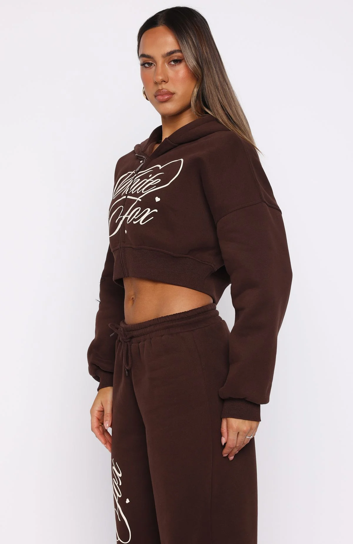 Love You Regardless Cropped Zip Front Hoodie Chocolate - White Fox Boutique