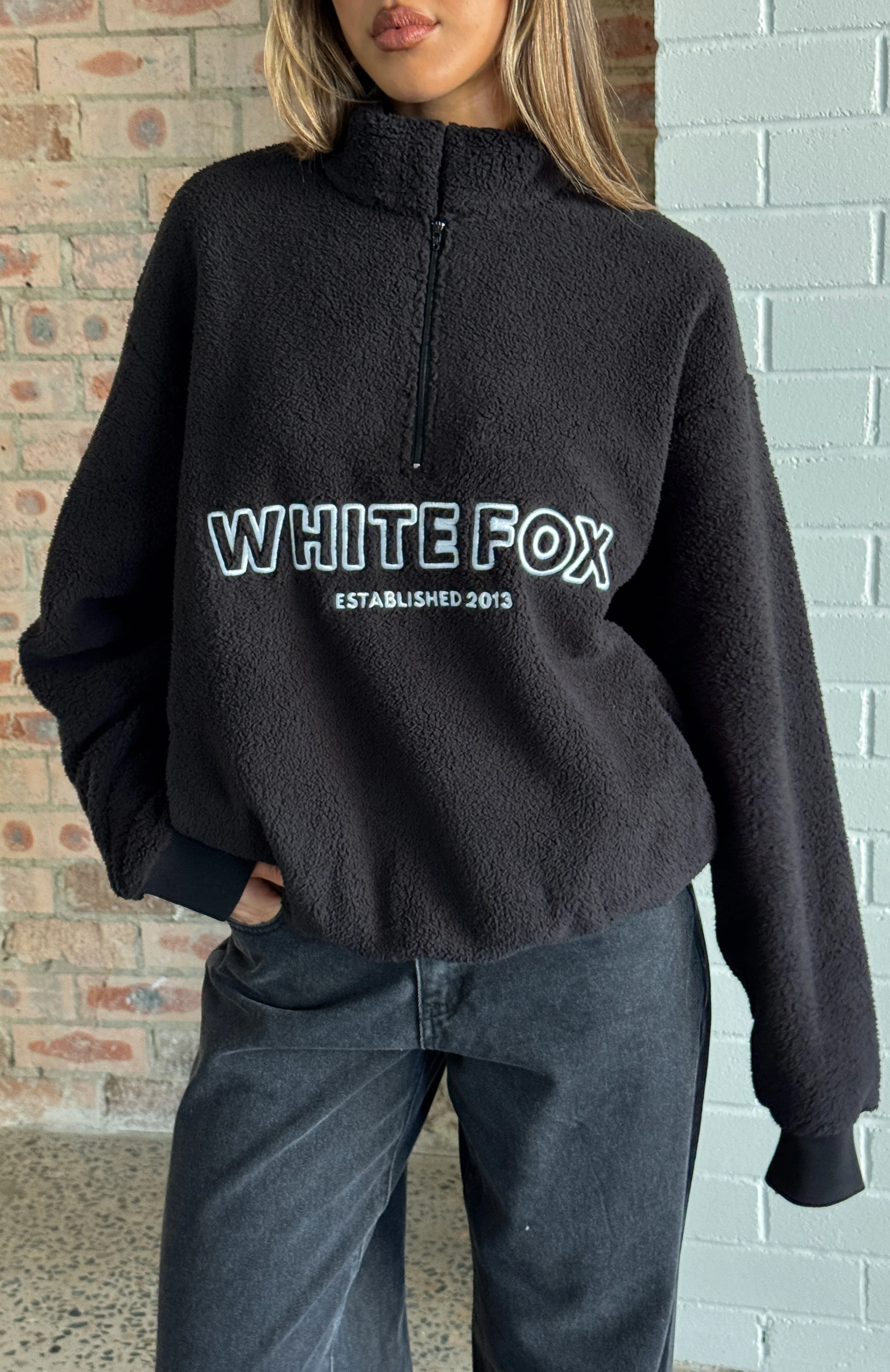 Hard To Stay Focused Teddy Borg Zip Front Sweater Black - White Fox Boutique