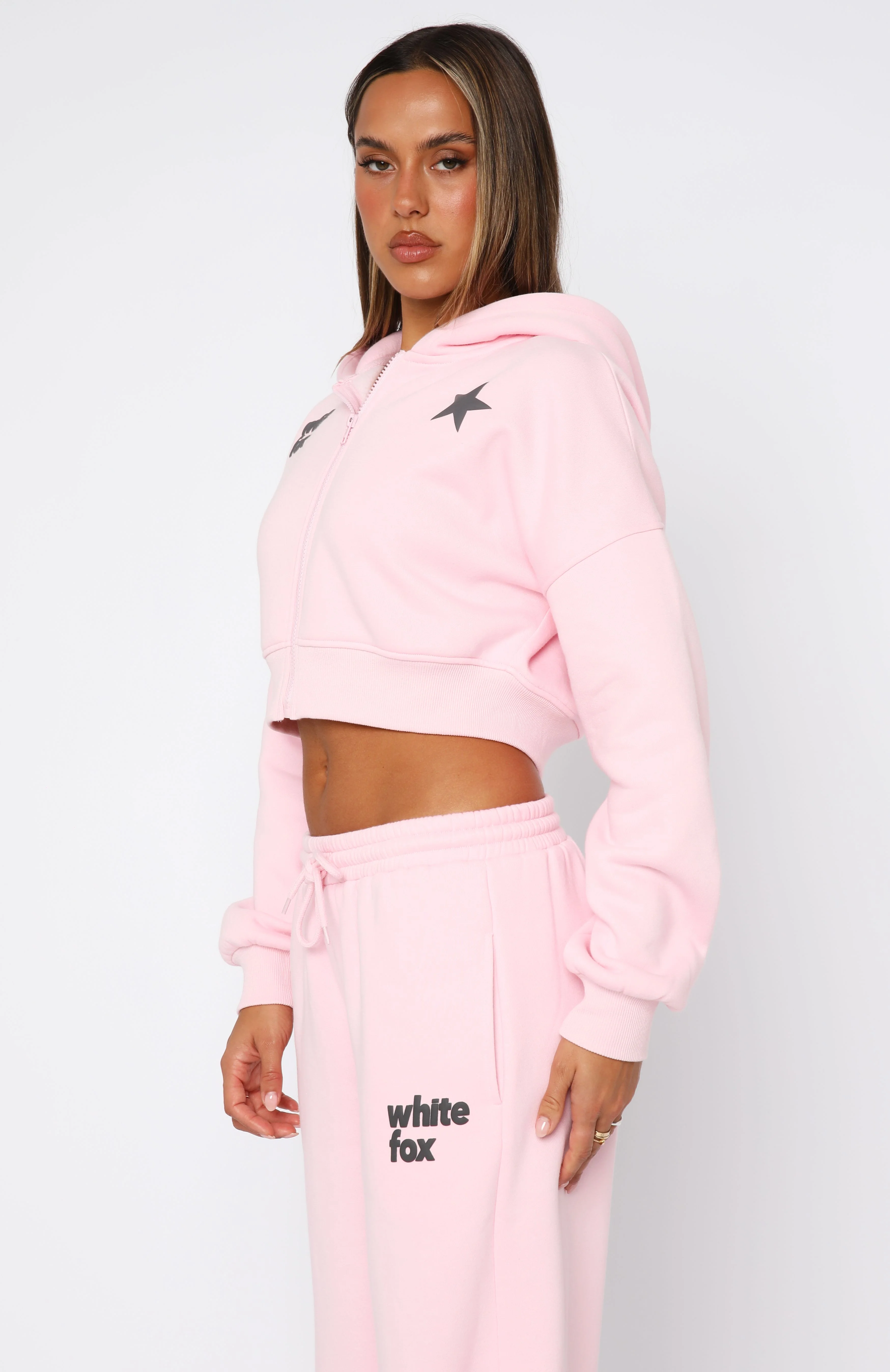 From The Archives Charli Cropped Zip Front Hoodie Pink - White Fox Boutique