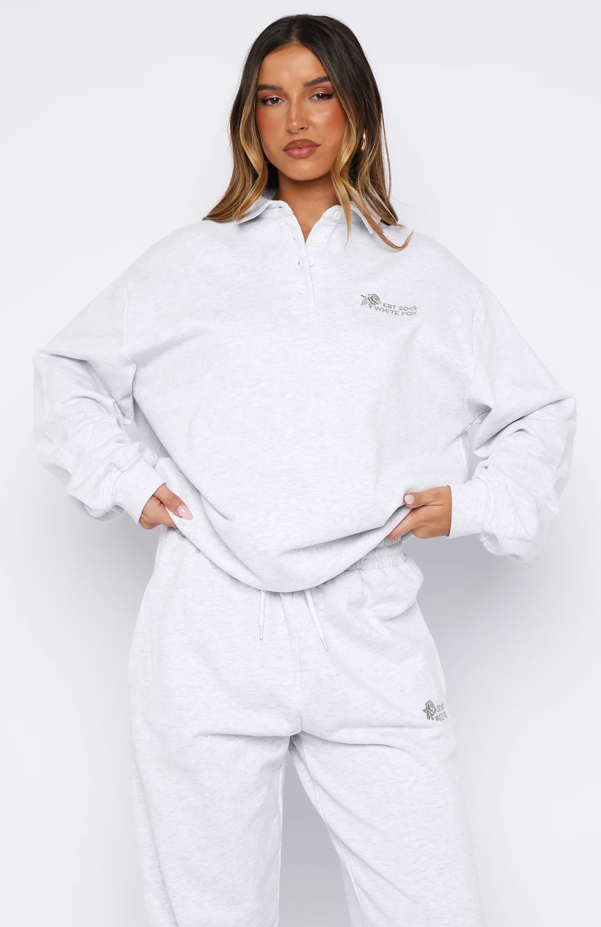 Can't Be Changed Oversized Henley Sweater Grey Marle - White Fox Boutique