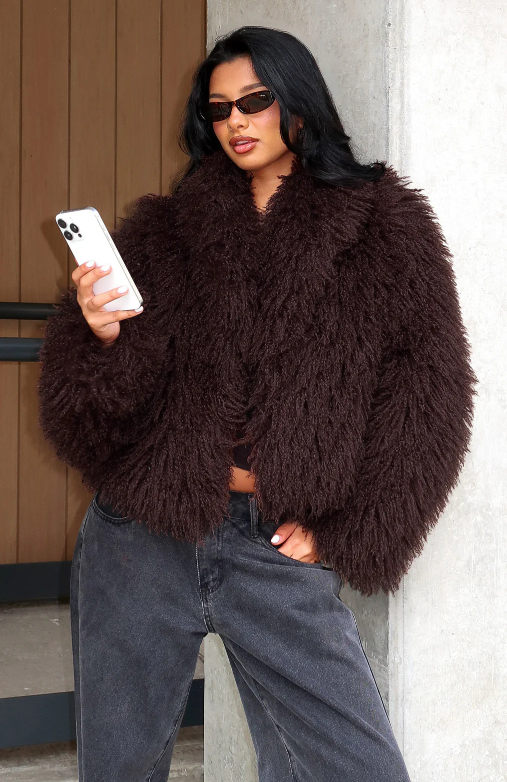 Weekend Away Fur Jacket Chocolate - White Fox Boutique