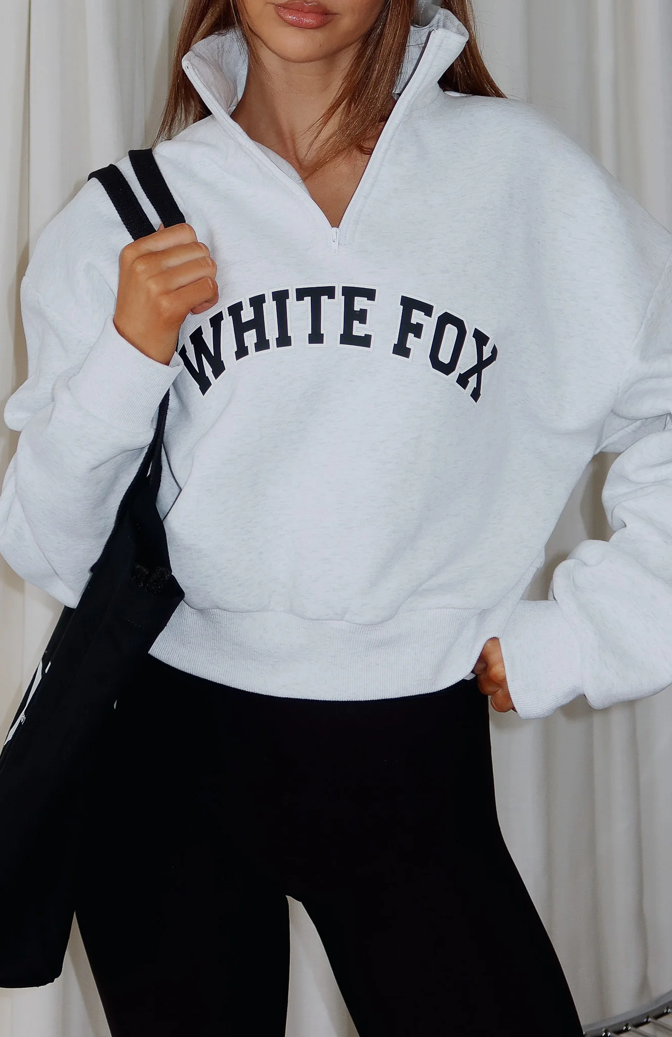 Let The Bells Ring Cropped Quarter Zip Sweater Grey Marle - White Fox Boutique