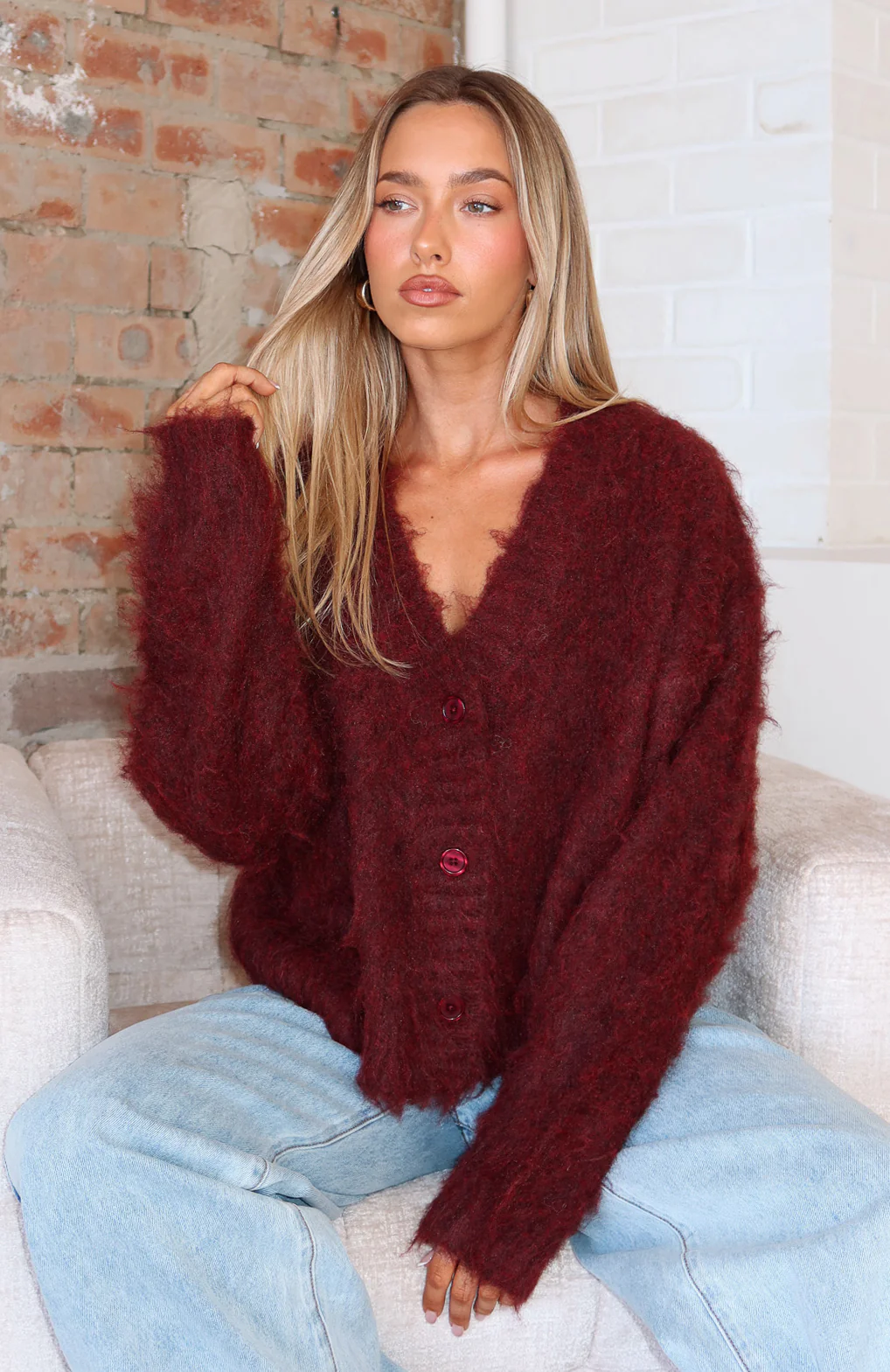 Cozy Vibes Knit Cardigan Bordeaux - White Fox Boutique