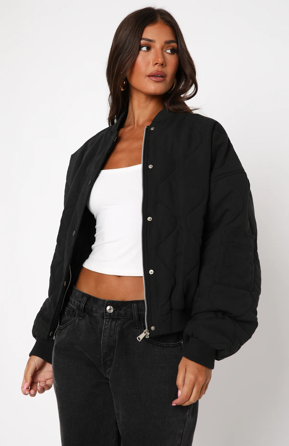Soft Love Bomber Jacket Black - White Fox Boutique
