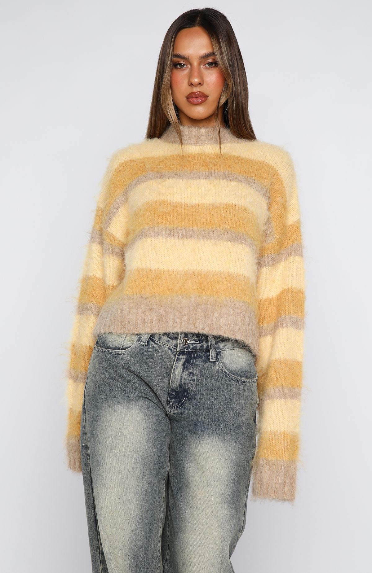 Soft Embrace Knit Sweater Honeycomb Stripe - White Fox Boutique