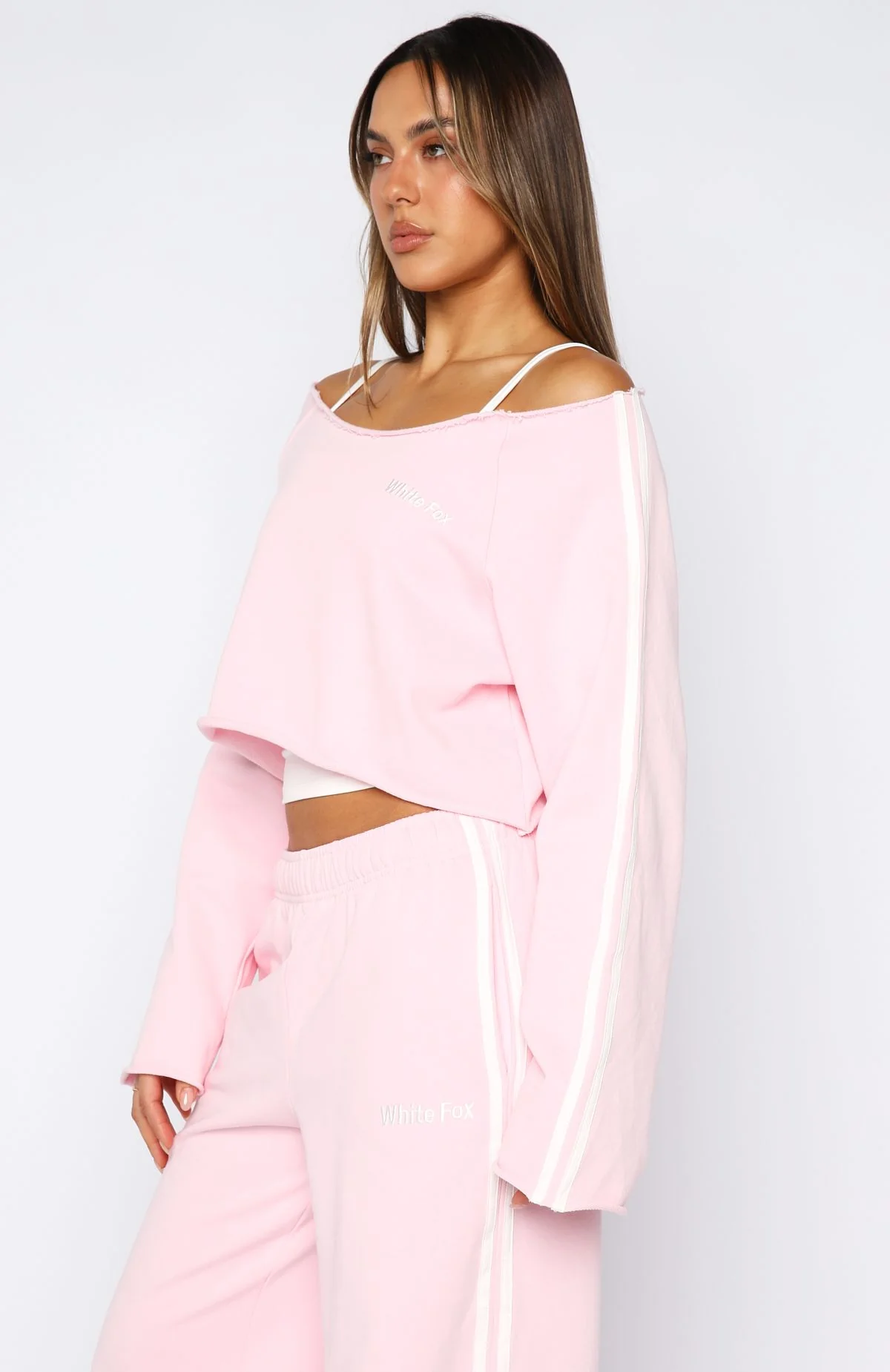 Star Student Cropped Off Shoulder Sweater Pink - White Fox Boutique