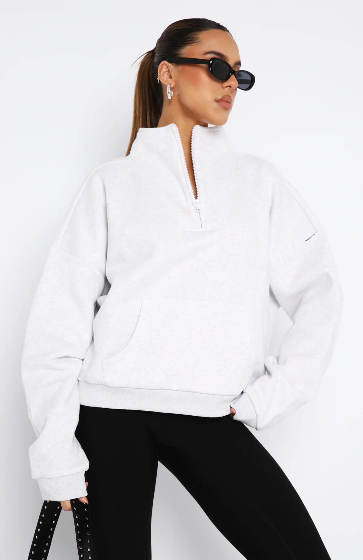 Doing It For You Zip Front Sweater Grey Marle - White Fox Boutique