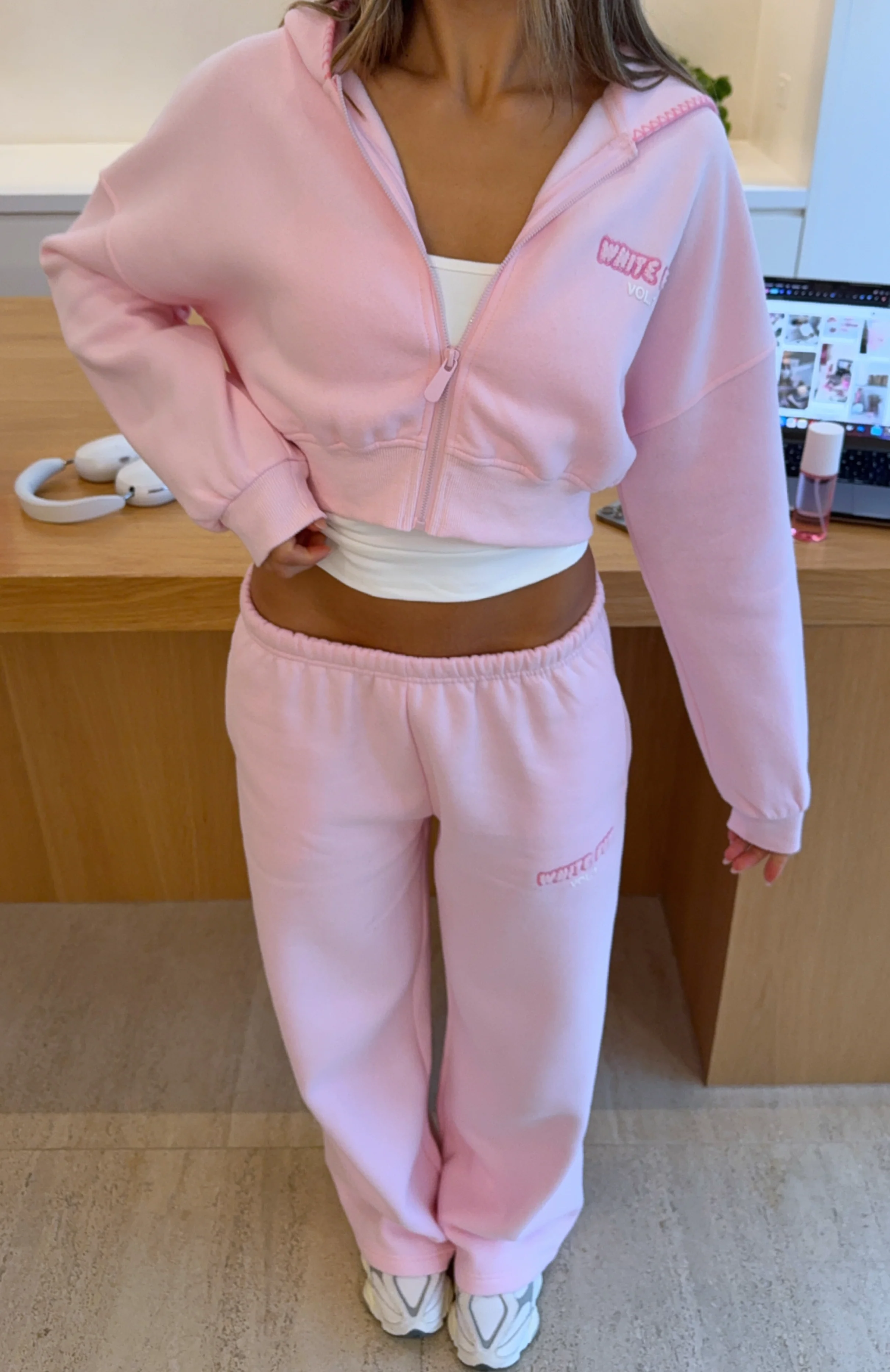 Vol. 1 Cropped Zip Front Hoodie Posy - White Fox Boutique