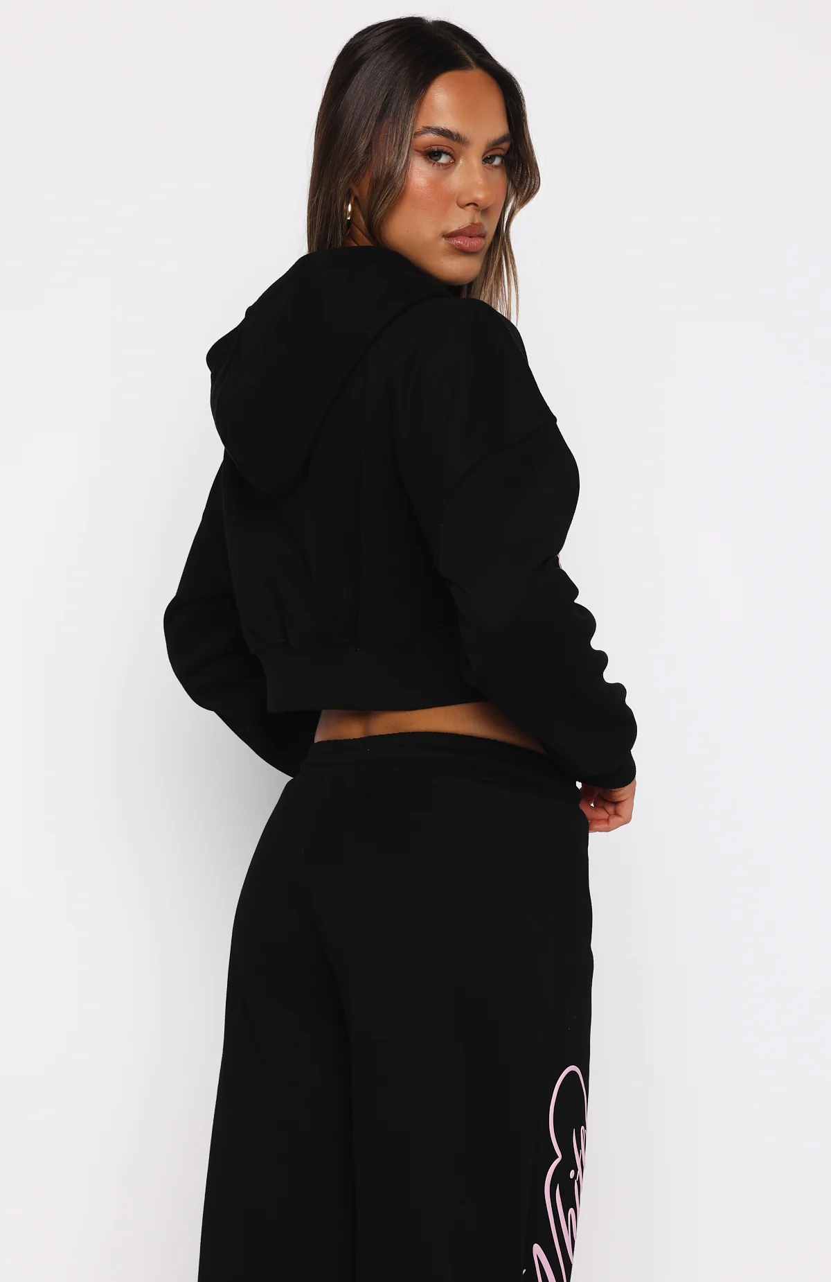 Love You Regardless Cropped Zip Front Hoodie Black - White Fox Boutique