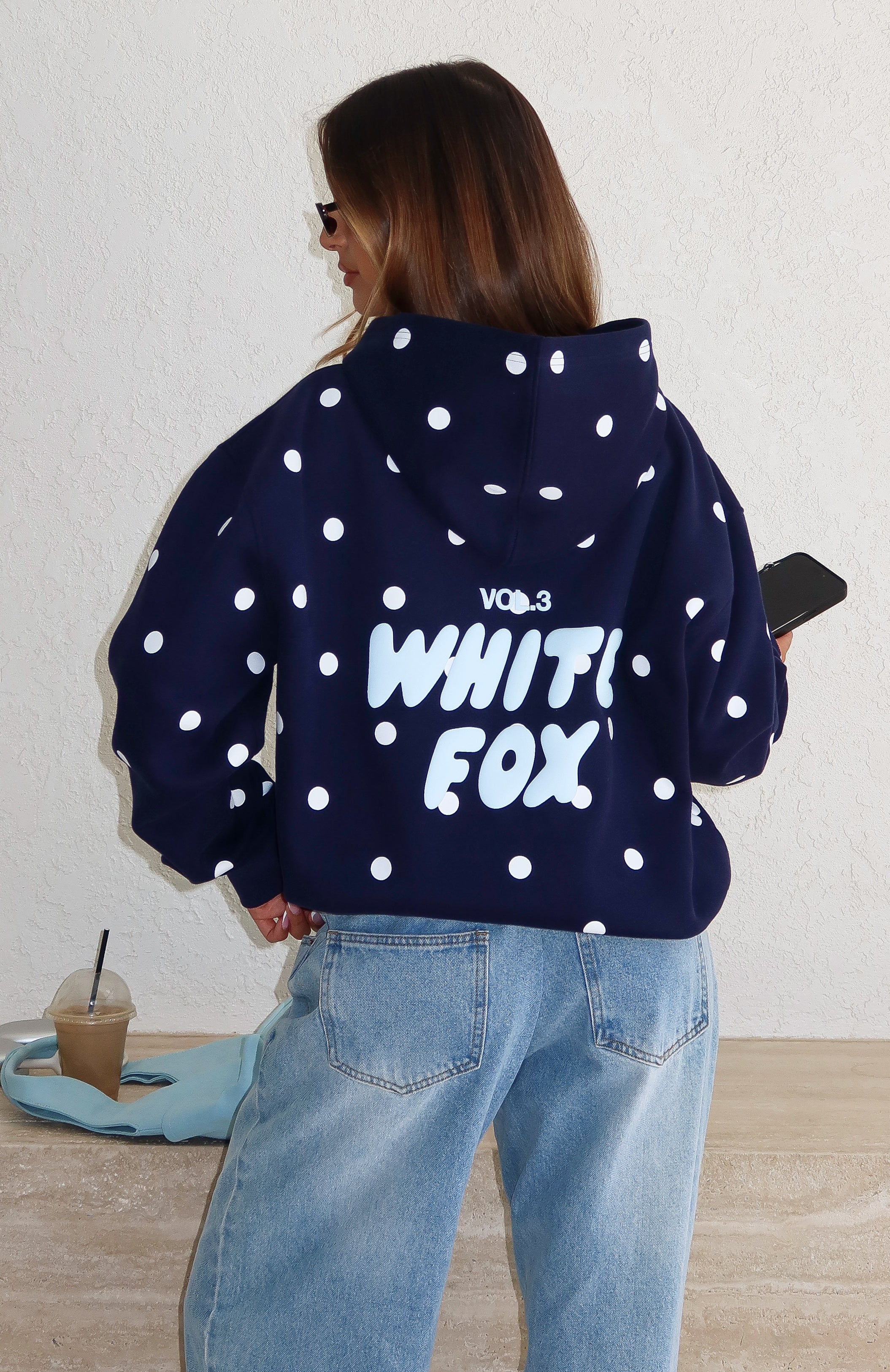 Offstage Printed Oversized Hoodie Navy Polka Dot - White Fox Boutique