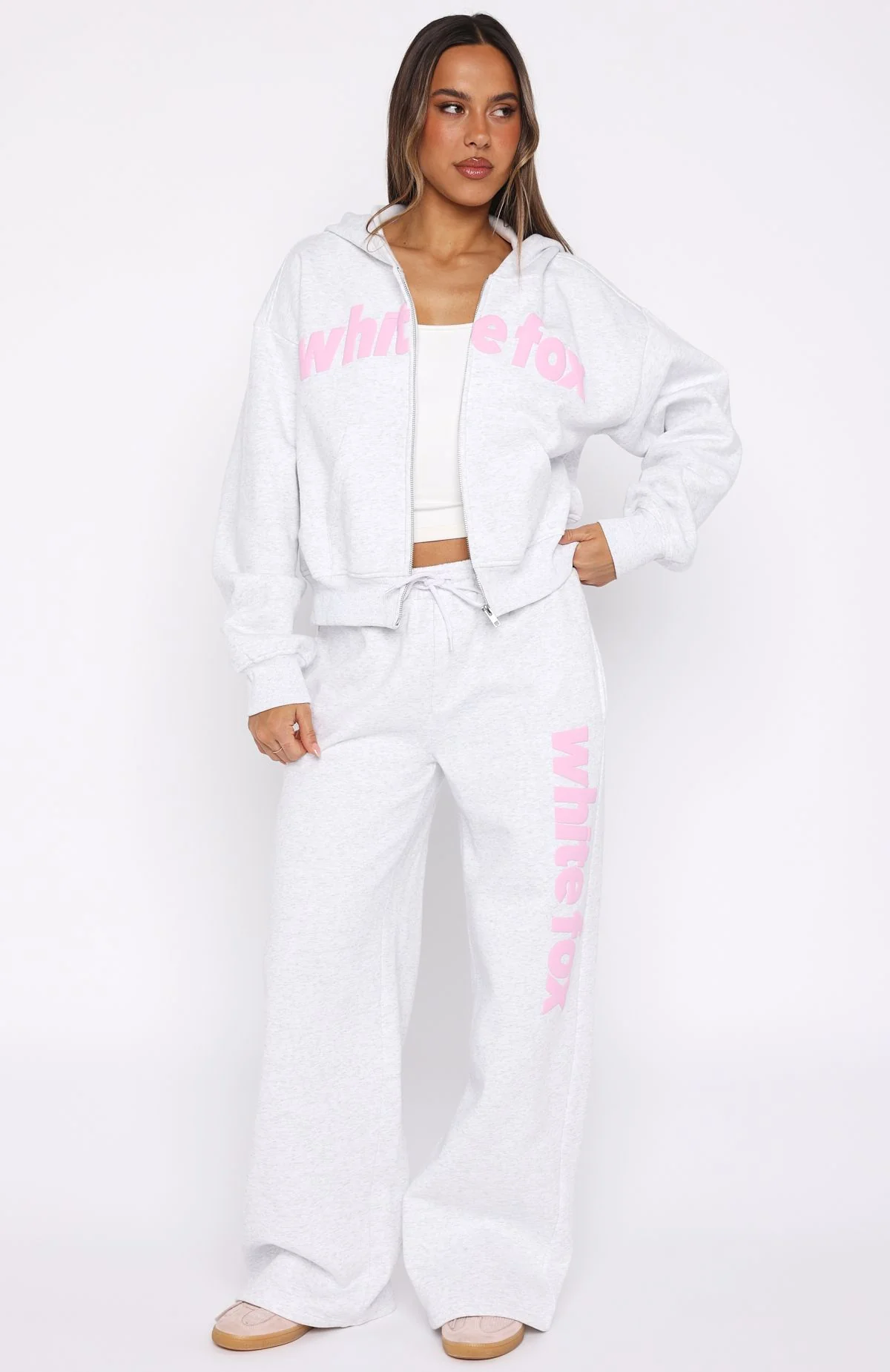 From The Archives Kenzie Boxy Zip Front Hoodie Grey Marle - White Fox Boutique