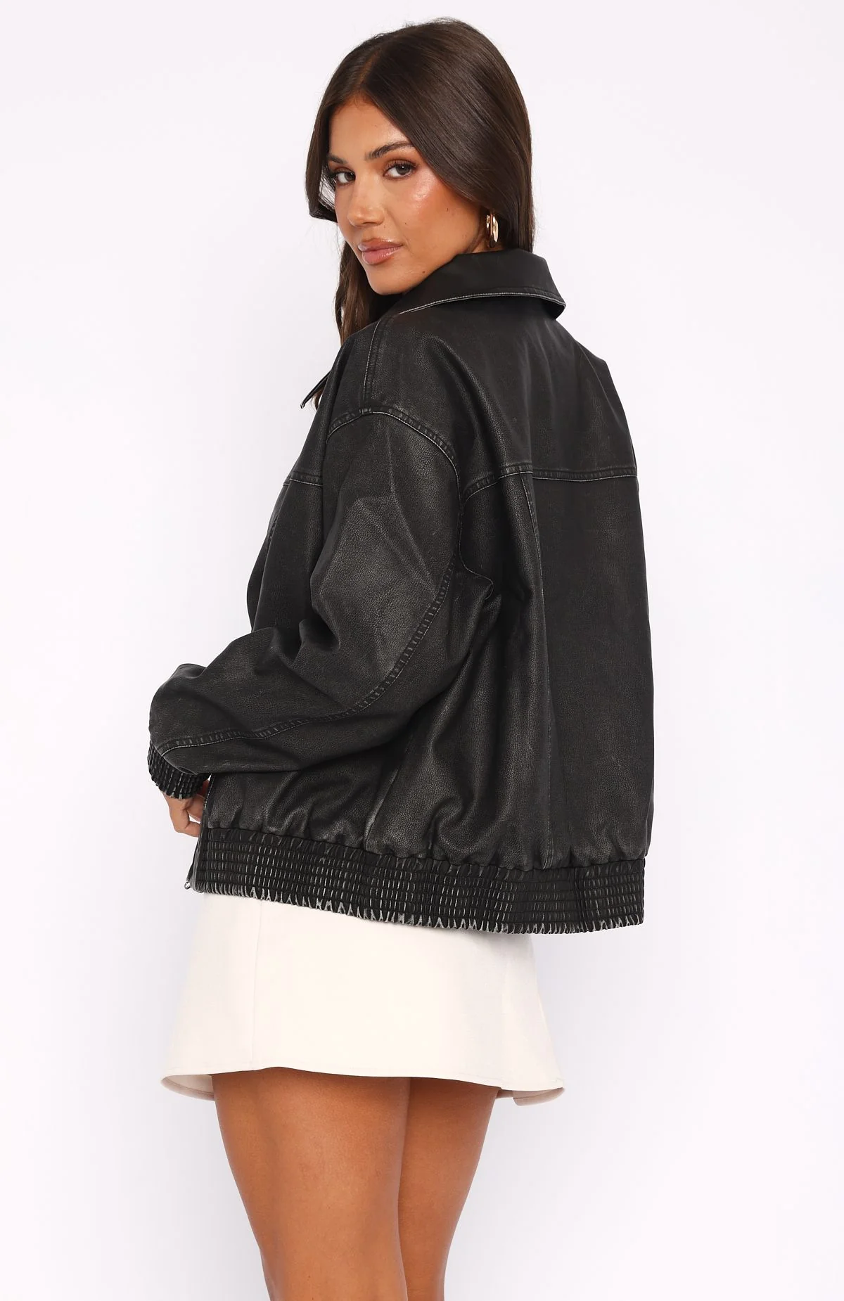 Make Things Right PU Bomber Jacket Washed Black - White Fox Boutique