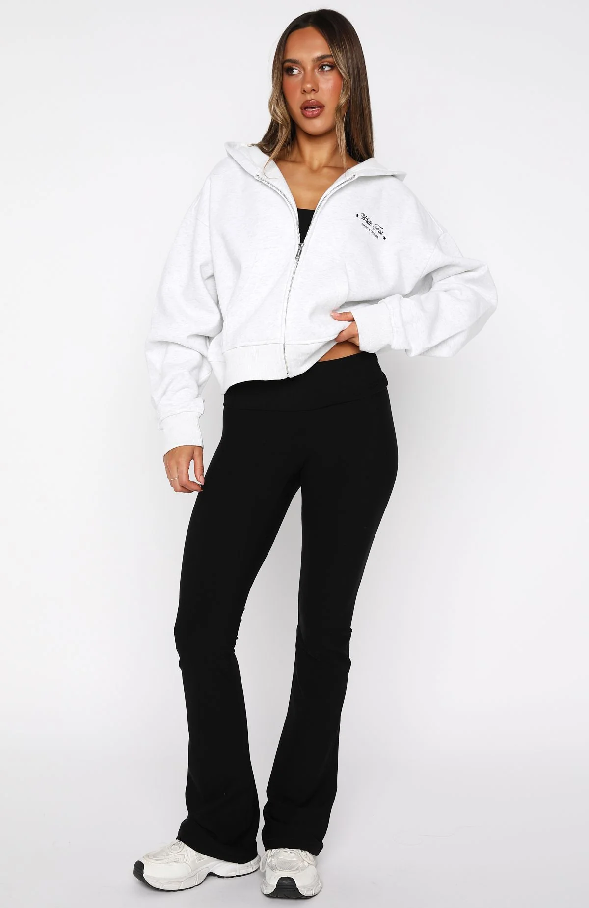 Just Try Again Boxy Zip Front Hoodie Grey Marle - White Fox Boutique