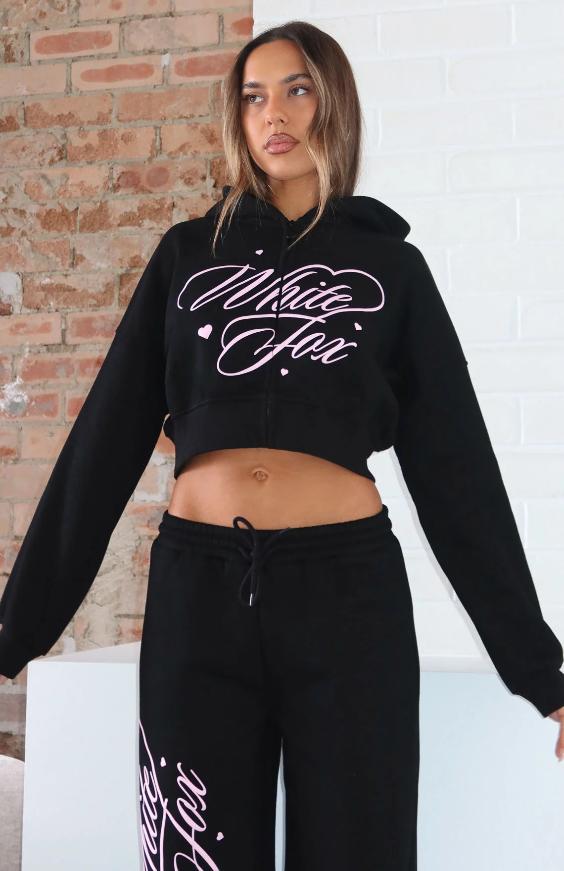 Love You Regardless Cropped Zip Front Hoodie Black - White Fox Boutique