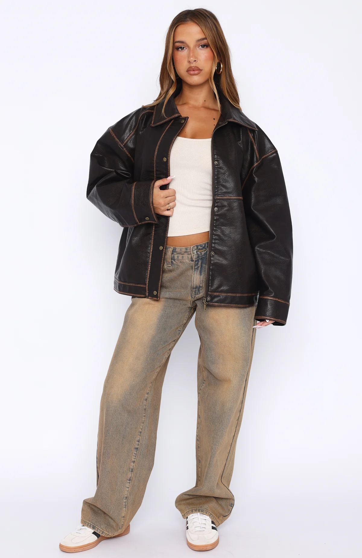 A London Girl PU Jacket Washed Chocolate - White Fox Boutique