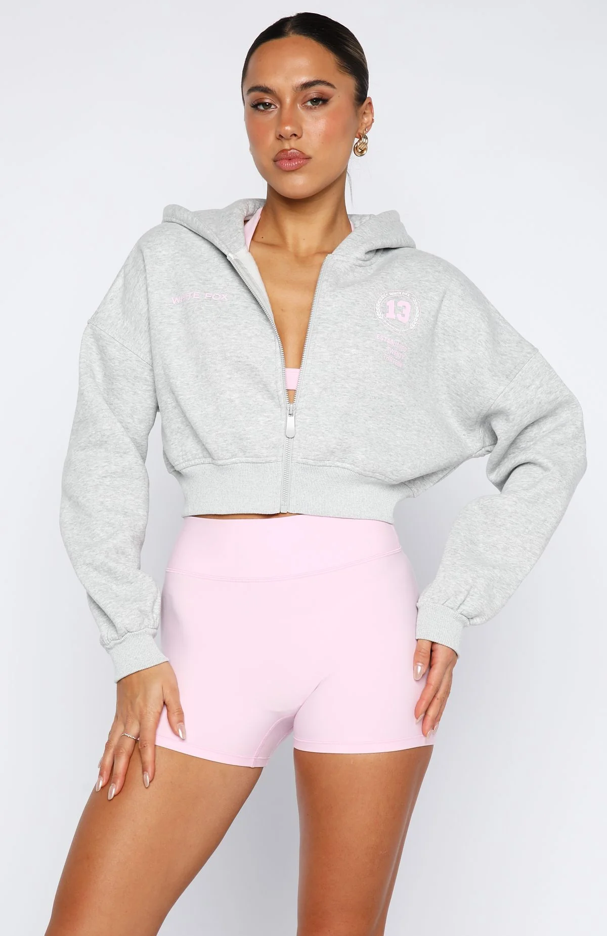 Love For The Game Cropped Zip Hoodie Dark Grey Marle - White Fox Boutique