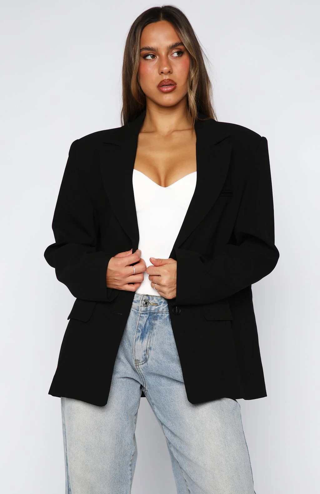 What's His Is Mine Blazer Black - White Fox Boutique