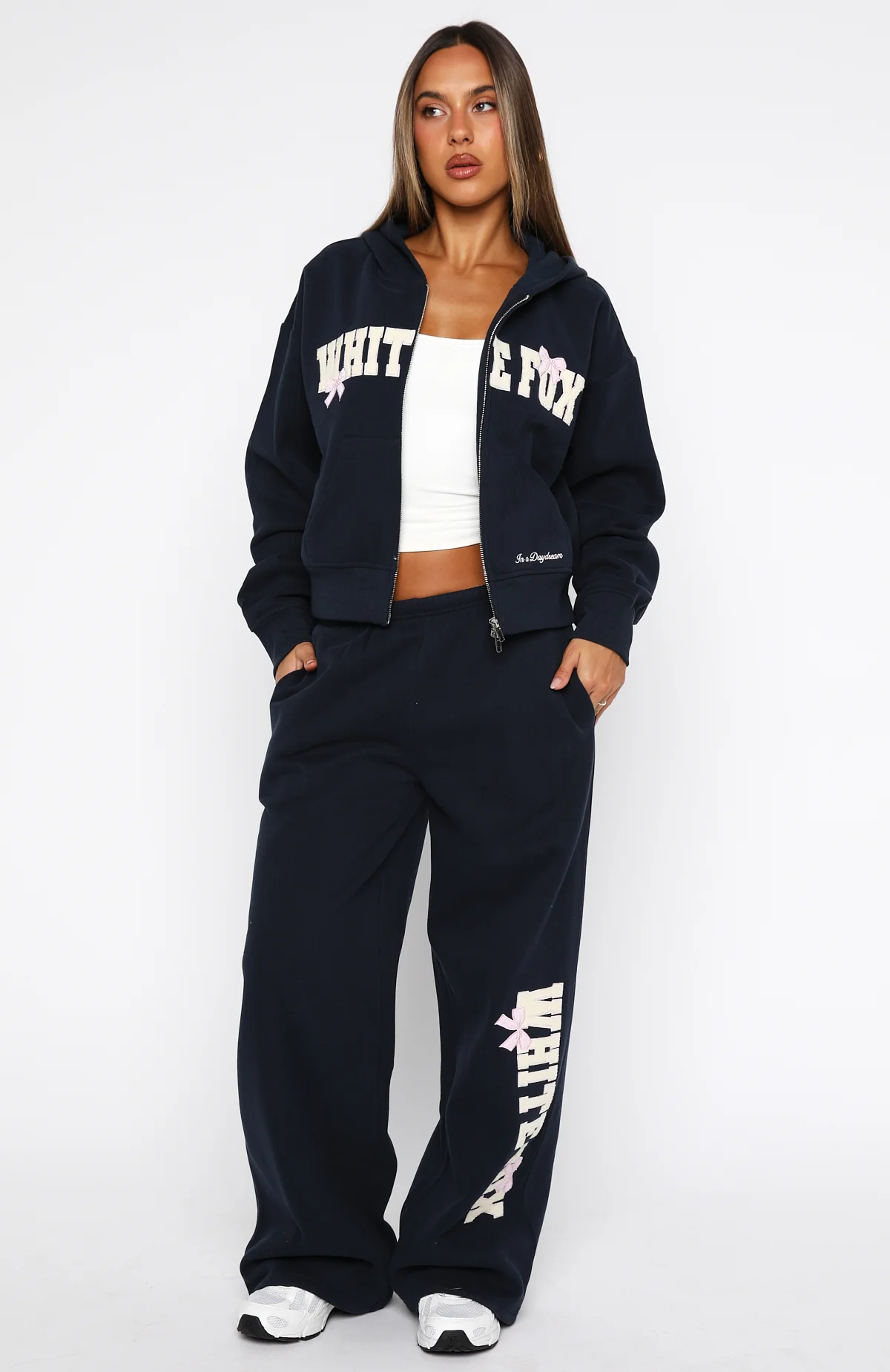 Daydreamers Madeline Boxy Zip Front Hoodie Navy - White Fox Boutique