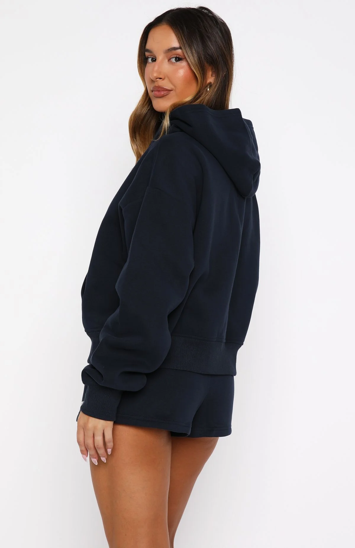 Test Drive Boxy Zip Front Hoodie Dark Navy - White Fox Boutique