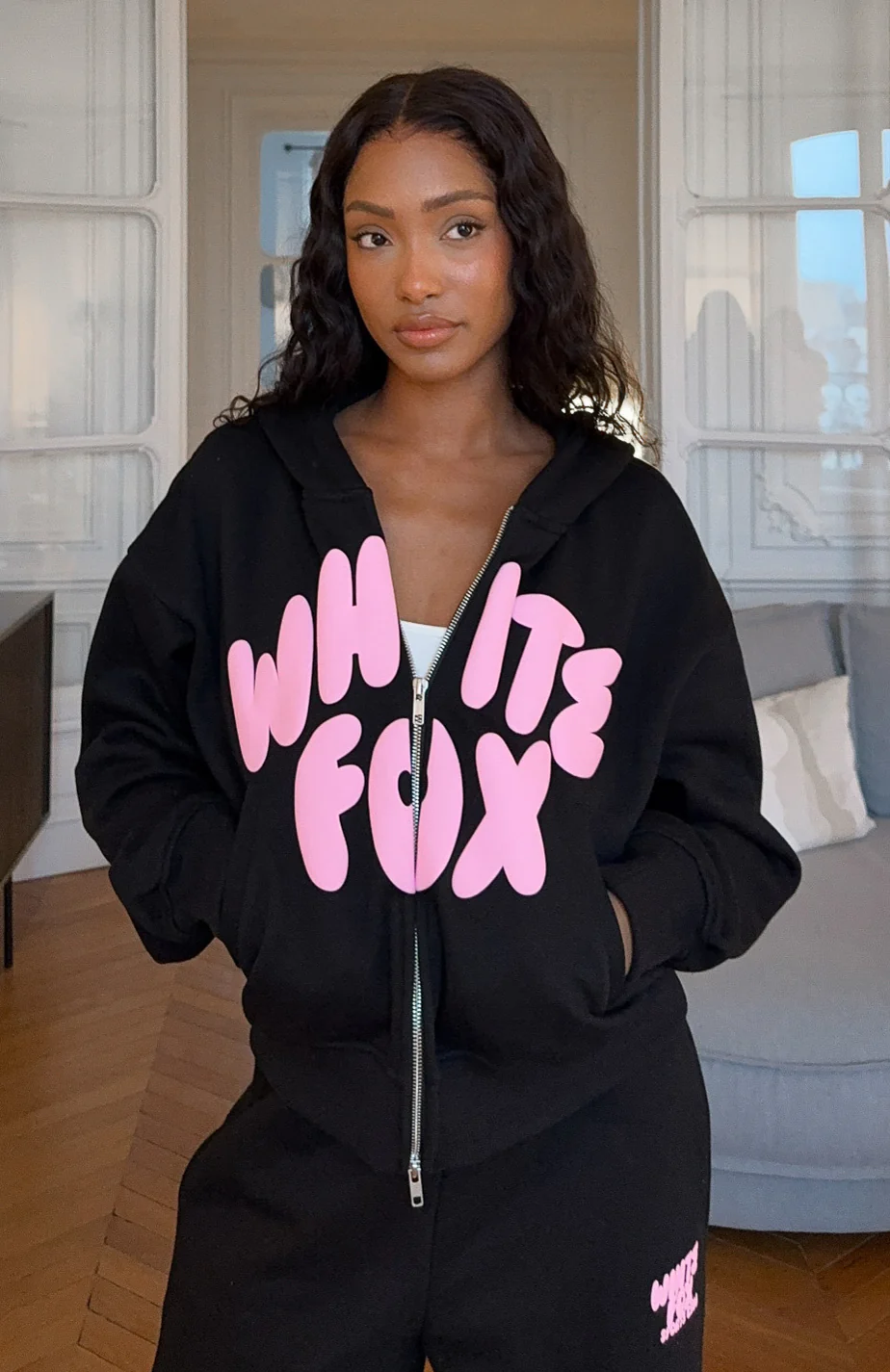 Club 14 Allie Boxy Zip Front Hoodie Black - White Fox Boutique