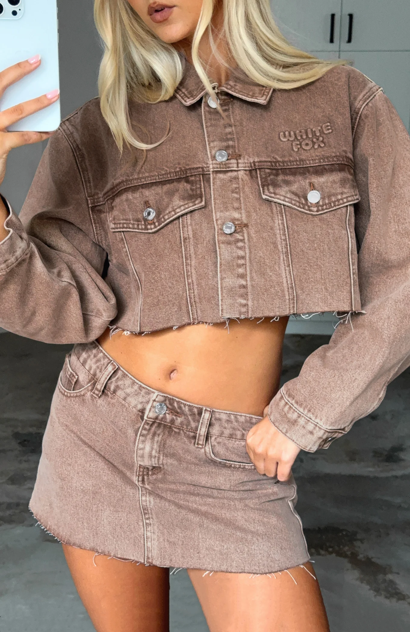 Something To Prove Cropped Denim Jacket Tan Wash - White Fox Boutique