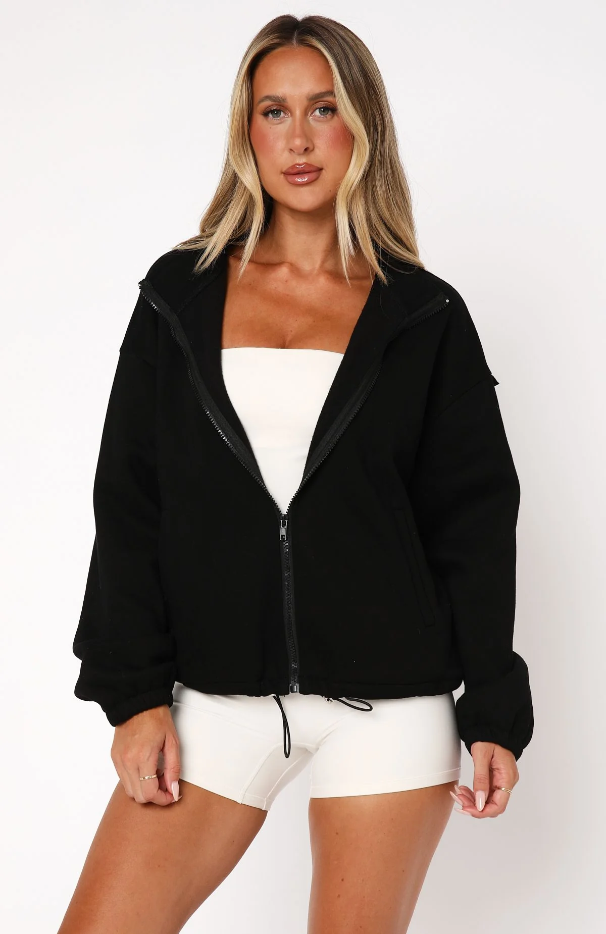 Don't Look Now Zip Front Sweater Black - White Fox Boutique