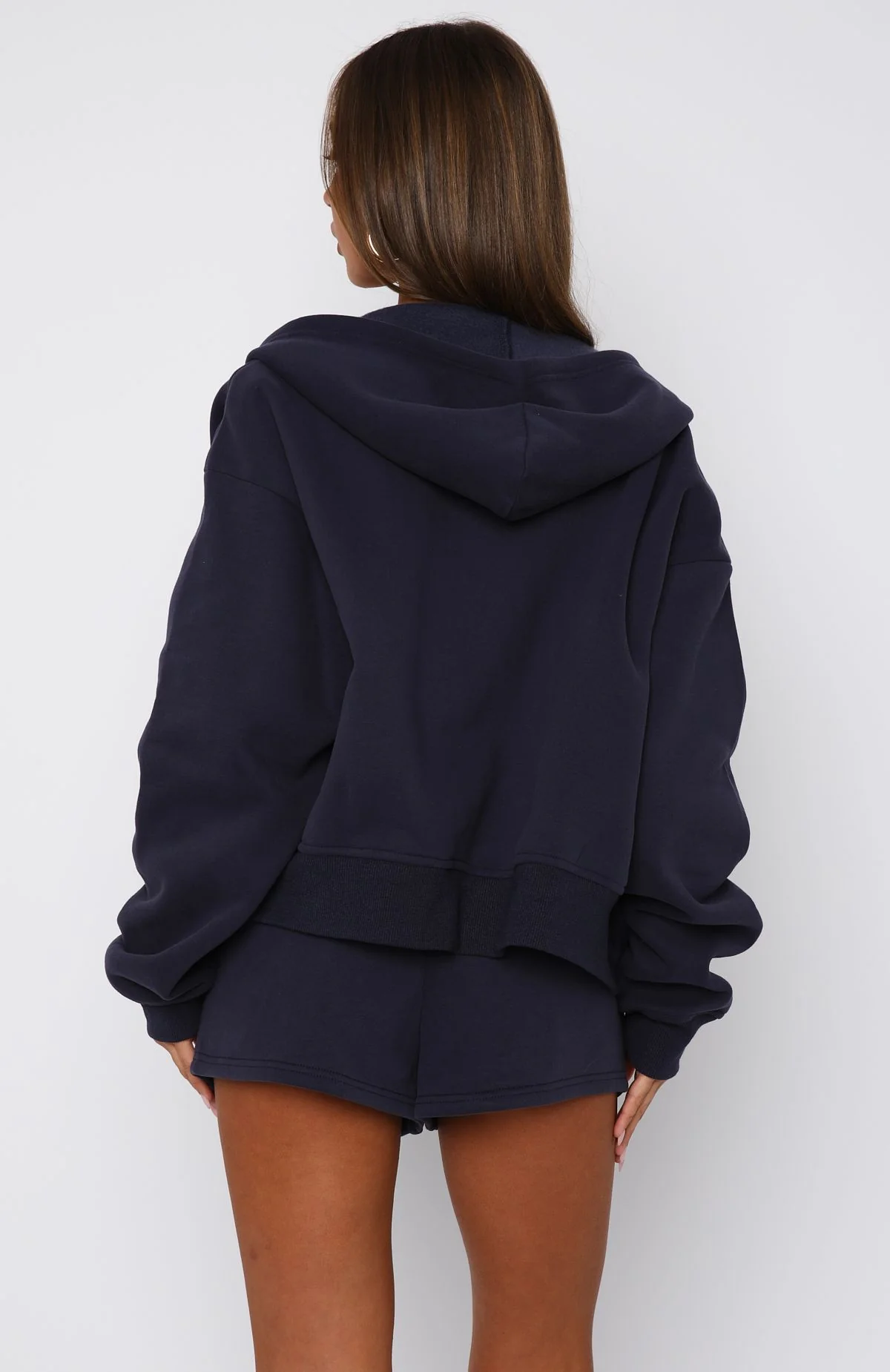 Can't Miss It Boxy Zip Front Hoodie Navy - White Fox Boutique