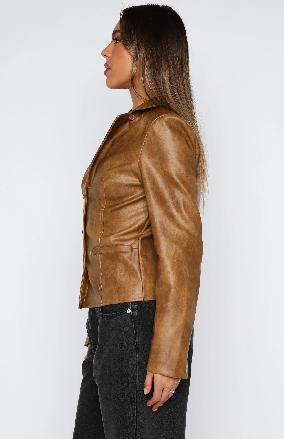 Classic Babe PU Jacket Tan - White Fox Boutique