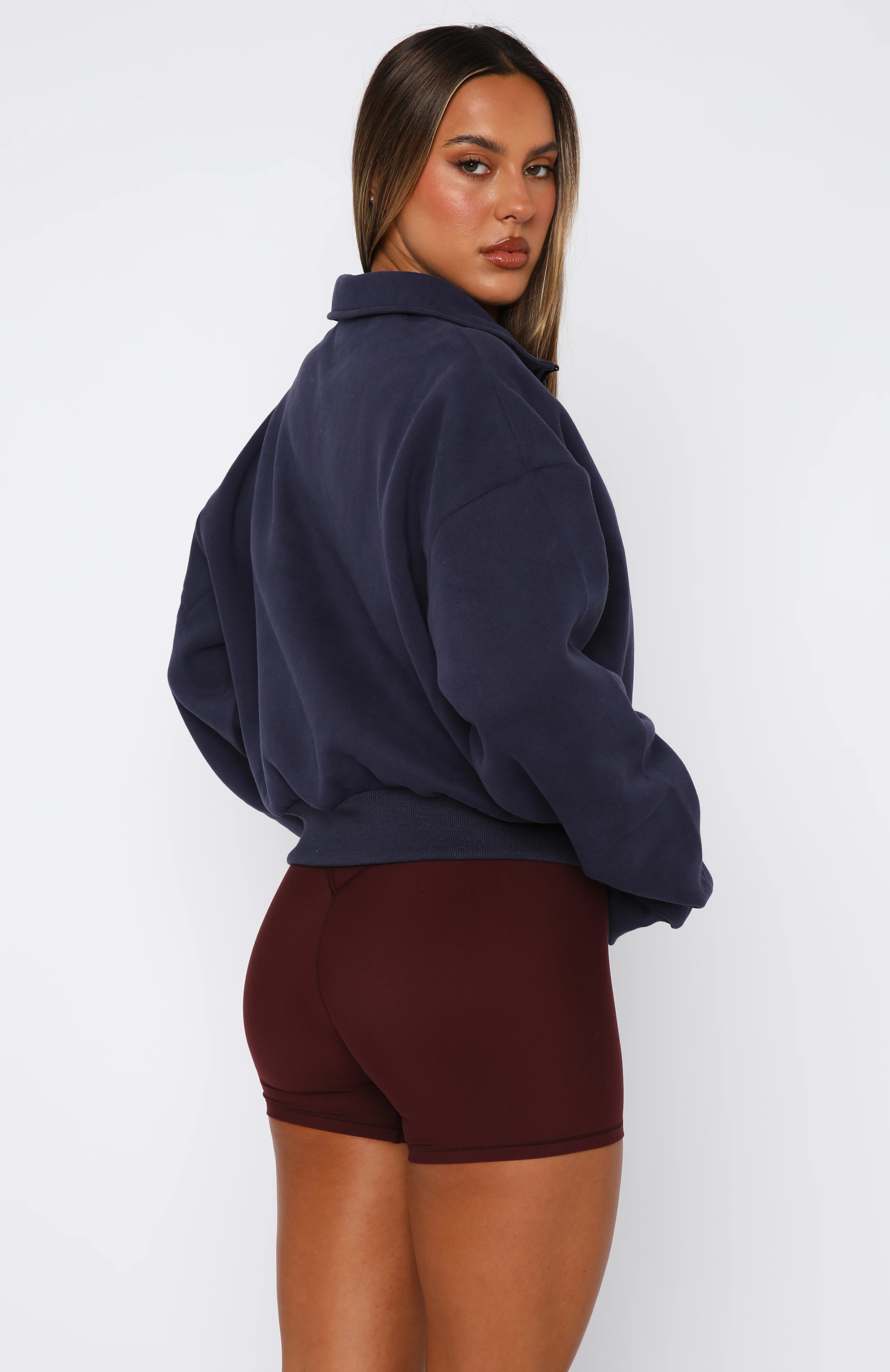 Let The Bells Ring Cropped Quarter Zip Sweater Navy - White Fox Boutique