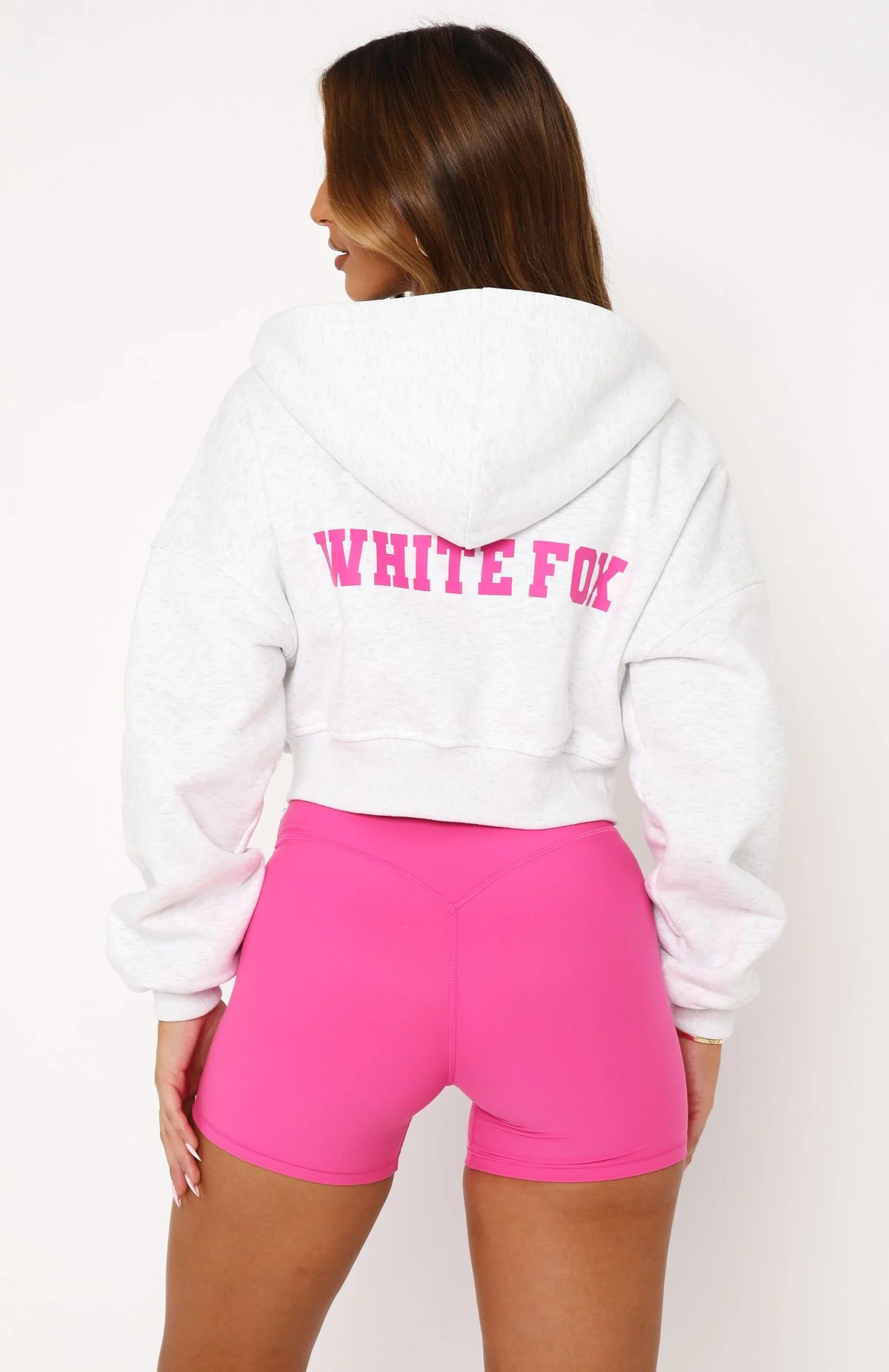 Stepping Out Cropped Hoodie Grey Marle/Pink - White Fox Boutique