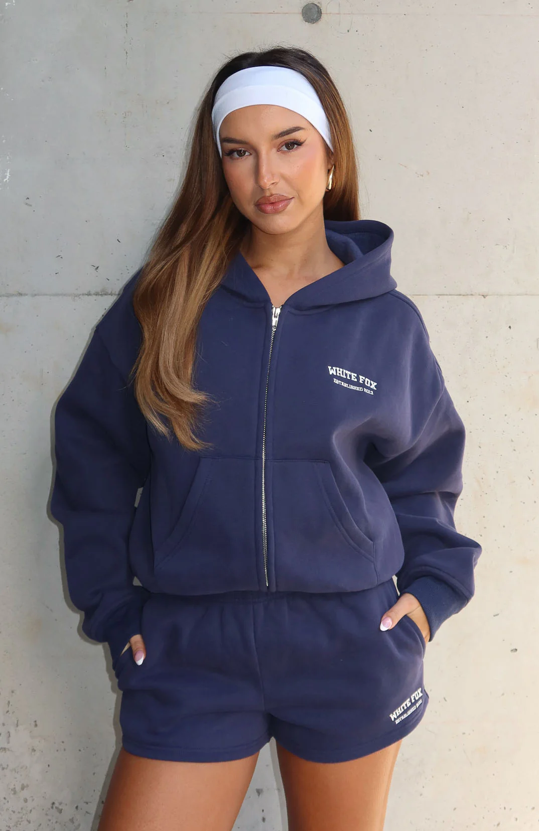 Can't Miss It Boxy Zip Front Hoodie Navy - White Fox Boutique