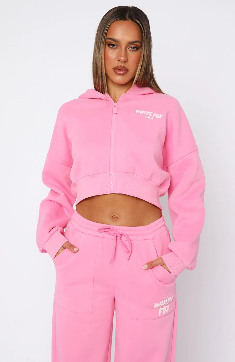 Offstage Cropped Zip Hoodie Bubblegum - White Fox Boutique